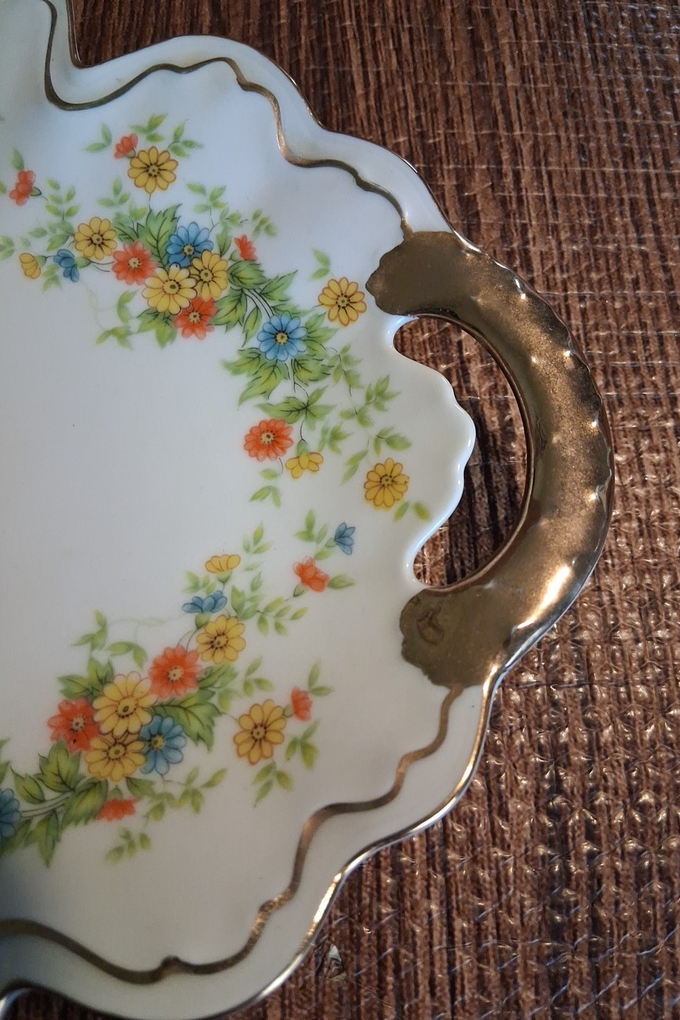 Vintage Lefton Summer Flowers Oval Platter Pattern #1905 Hand Painted Gold Trim