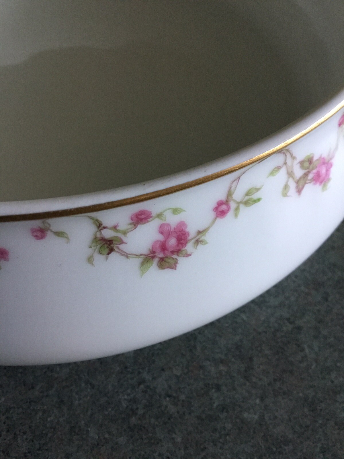 Haviland Limoges France Handled Casserole Dish Pink Rose Garland & Gold Trim