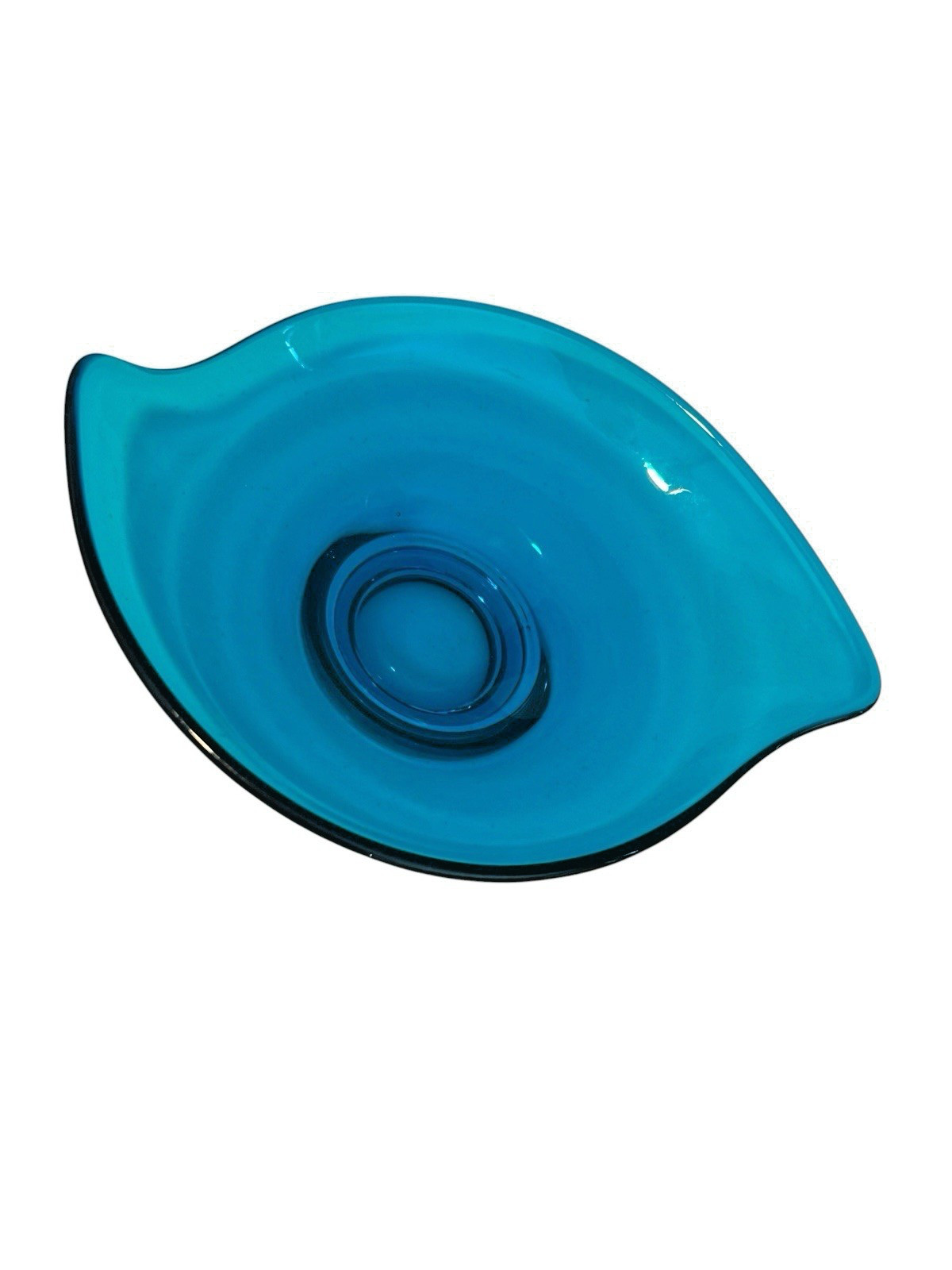 Viking Mid Century Modern Blue Blunique Epic Asymmetrical Glass Pedestal Bowl 8″