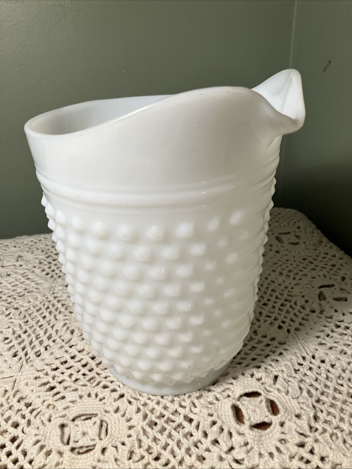 Vintage Hobnail Pitcher White Milk Glass 8” Anchor Hocking Ice Tea Lemonade