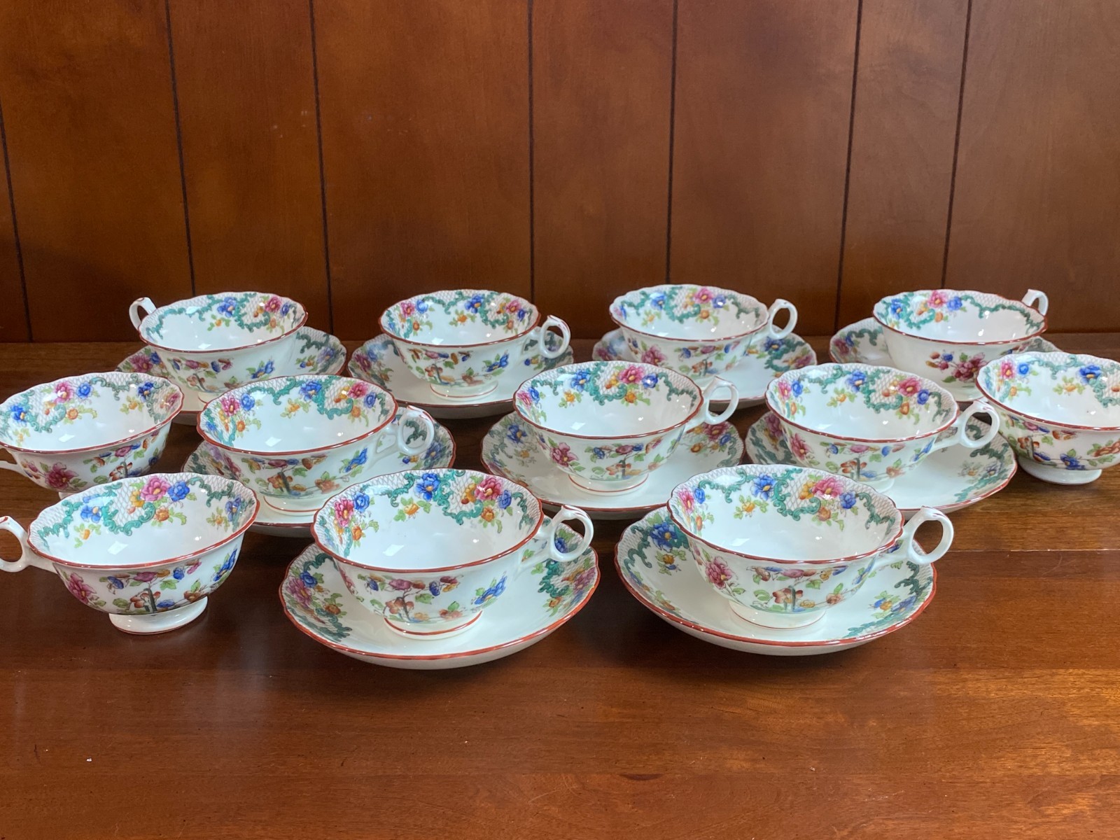 ca. 1930s ROYAL CAULDON bone china dinnerware, cups set, 48pcs, gorgeous