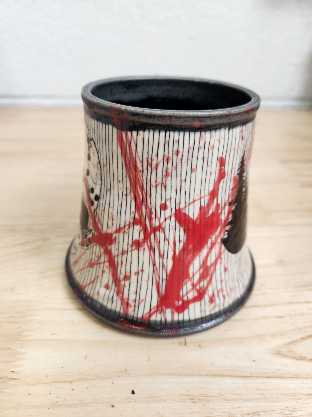 Scrimshaw Pottery Gaboury Ceramic Mug Glossy Blood Splatter Jason Mask Skull