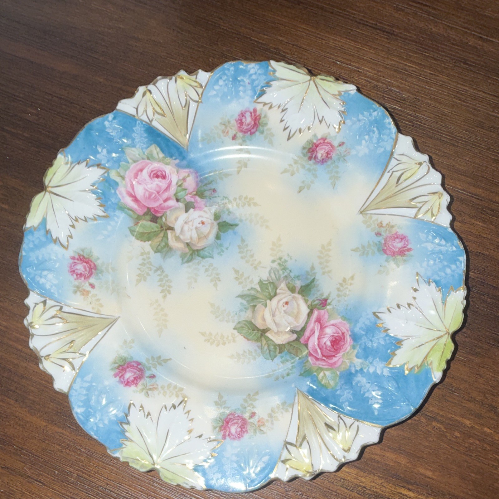 Antique RS Prussia Porcelain Cabinet Plate Blue Border Scalloped 8.5”