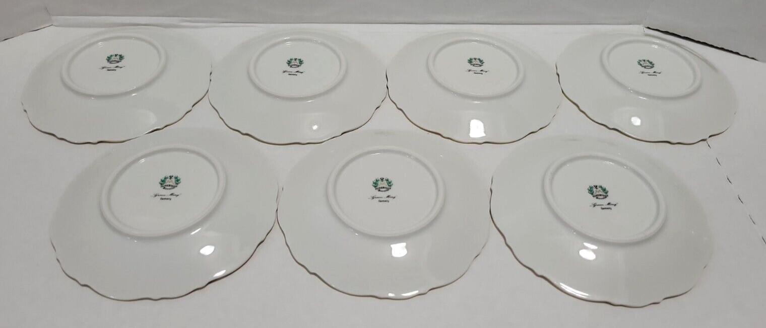 Antique 1920 Mitterteich Germany Green Ming 8 Dessert Bowls and 7 Saucer Plates