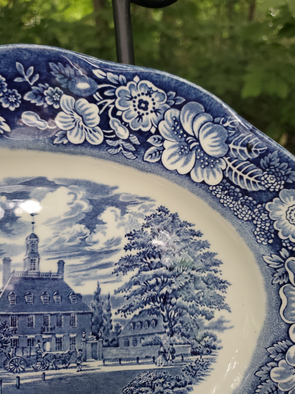VTG Liberty Blue White Staffordshire Transferware Ironstone Oval Platter 12″