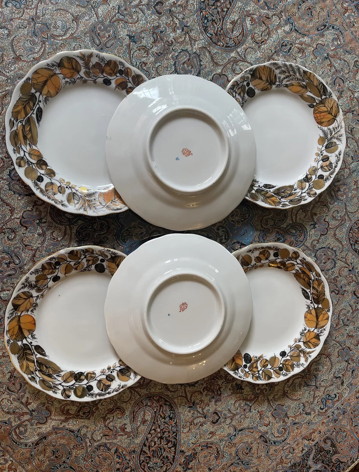 8x Imperial Russian Porcelain Lomonosov Desert Plate Set MY GARDEN 22 Gold