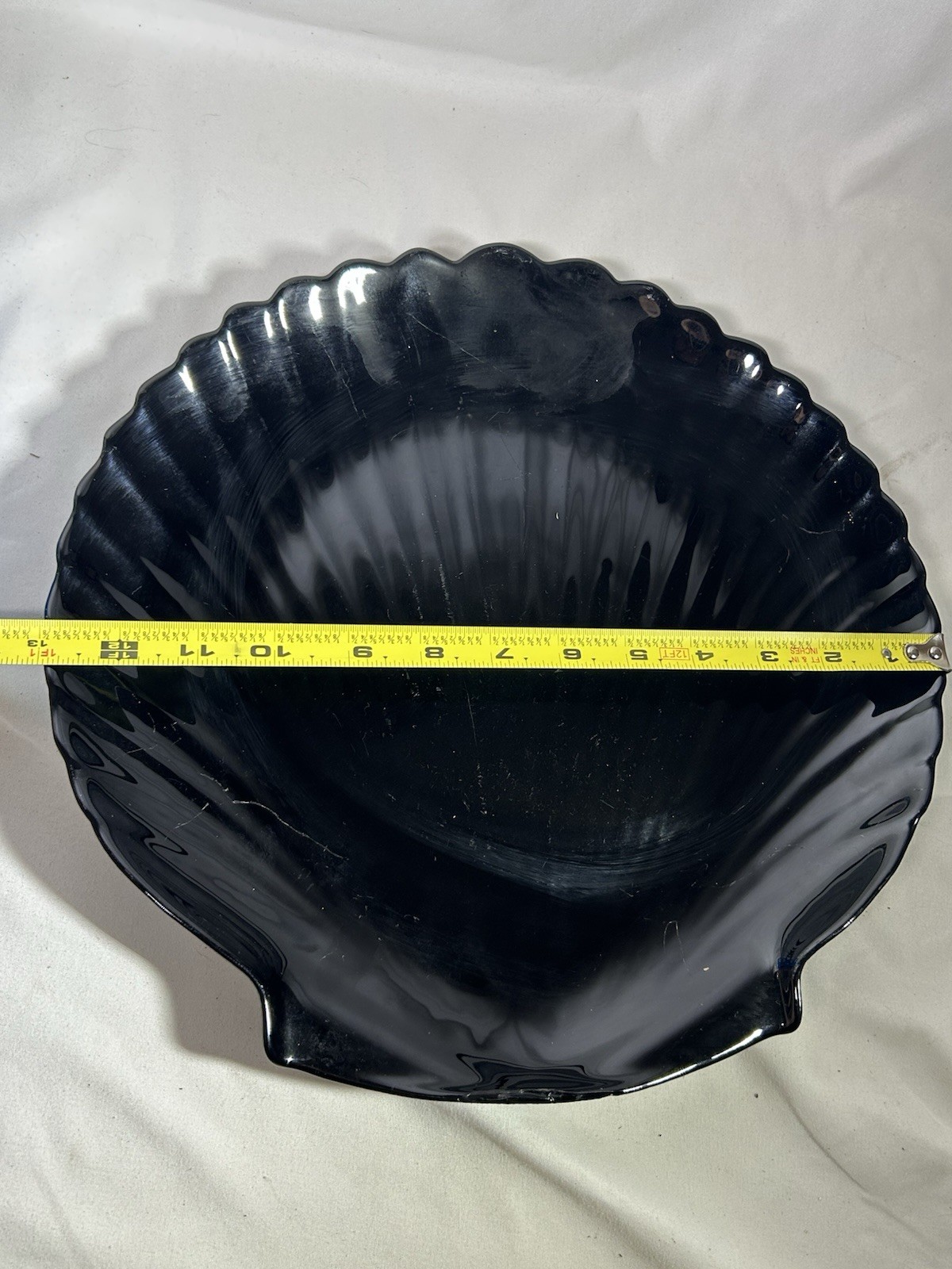 Vintage Shell Platter Plate Textured Black Glass 13” Seafood Sea Ocean Decor