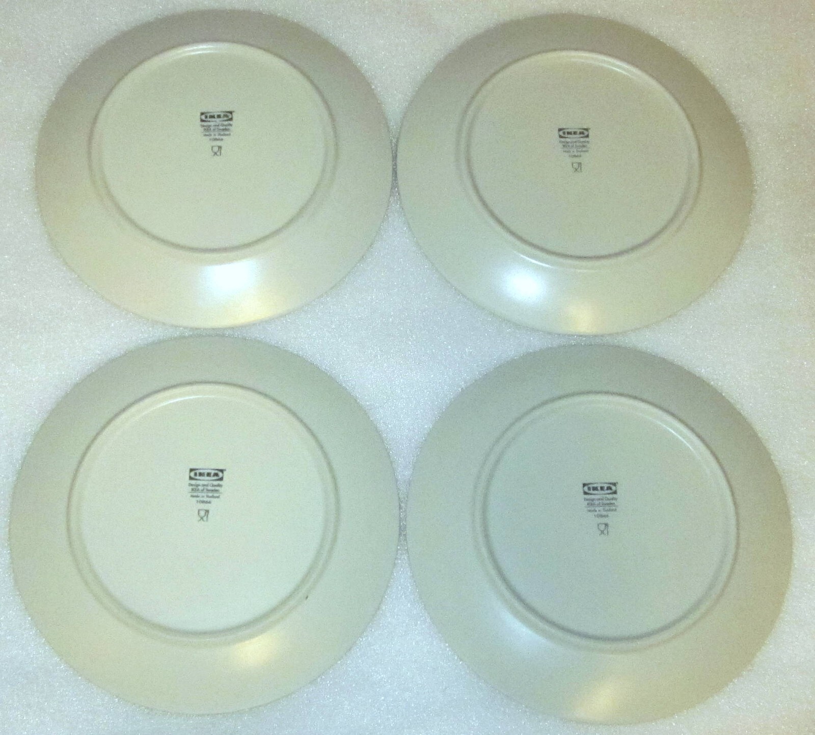 SET 4 IKEA 7 7/8″ BEIGE TAN PALE GREEN COUPE SALAD PLATES THAILAND 10866 DINERA