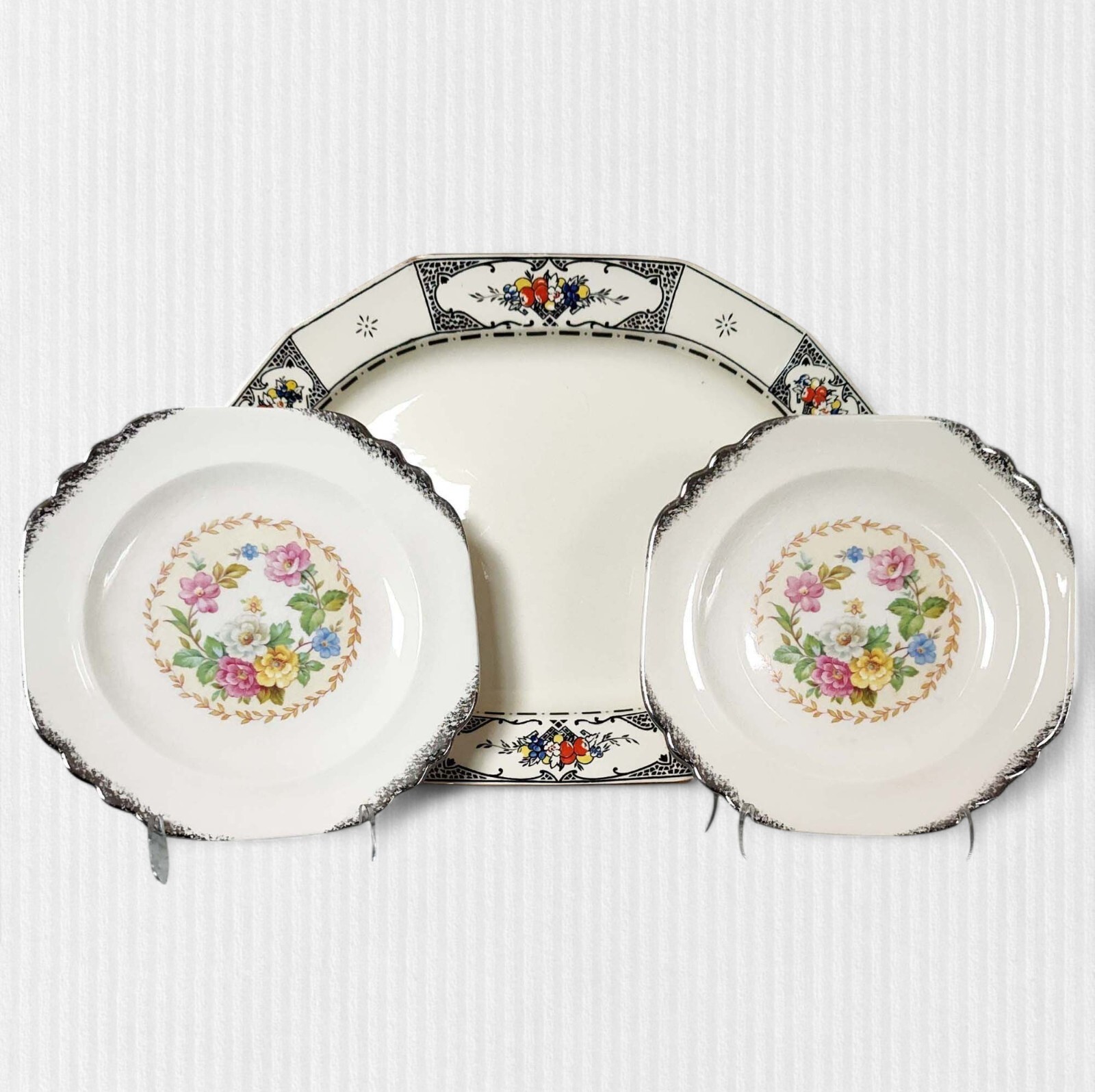 3 Pc Mismatched Plate Platter Collection Farmhouse Cottage Gallery Wall