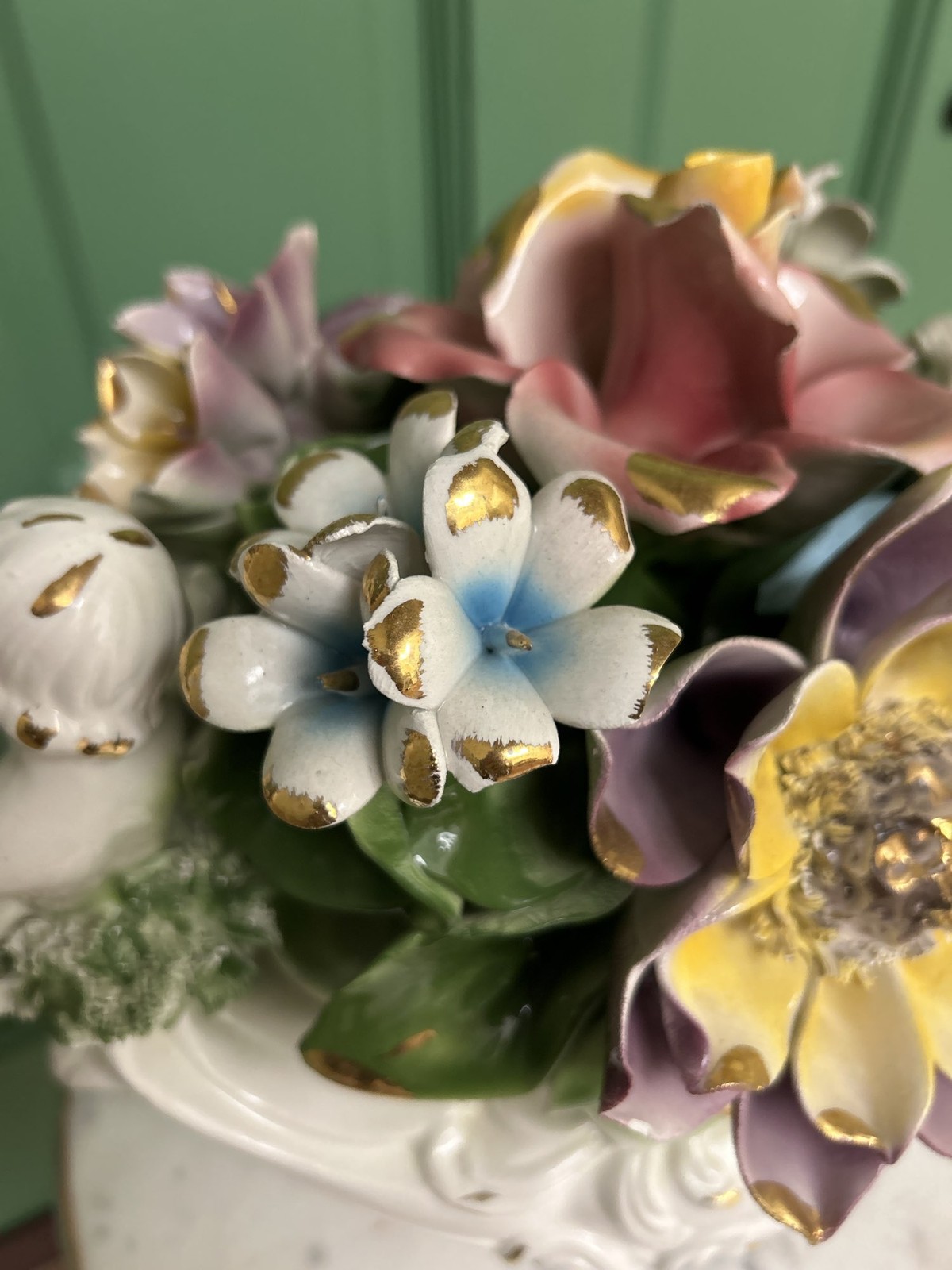 Vintage Capodimonte Porcelain Floral Cherub Centerpiece Italy Hand Painted