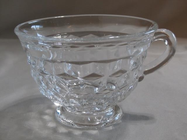 2 Fostoria American Flared Edge Round Handle Footed 6 oz. Cups and 6″ Saucers