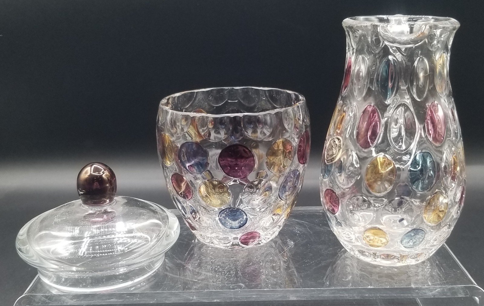 Vintage Borske Sklo Bohemia Crystal Nemo Thumbprint Creamer & Sugar MCM