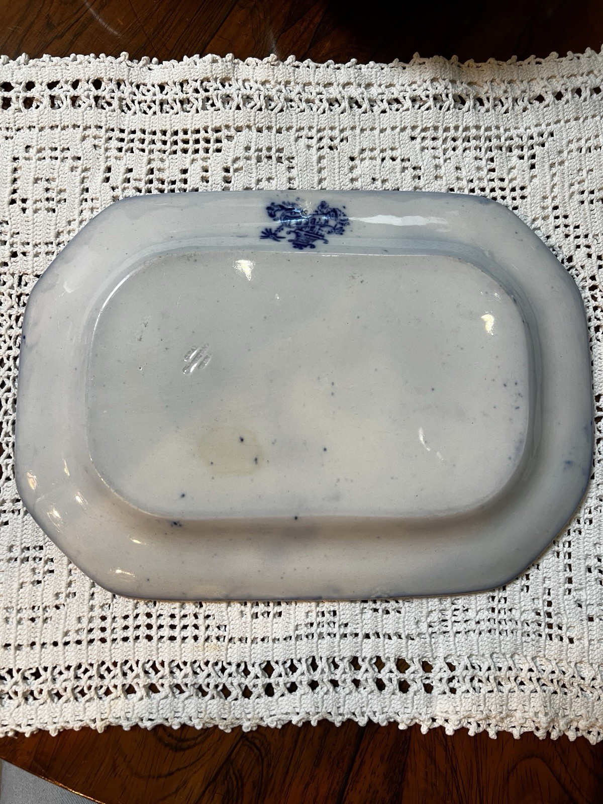 W Adams & Co. KYBER Flow Blue Transferware 7.5”x 10” Octagon Platter 1879-1910