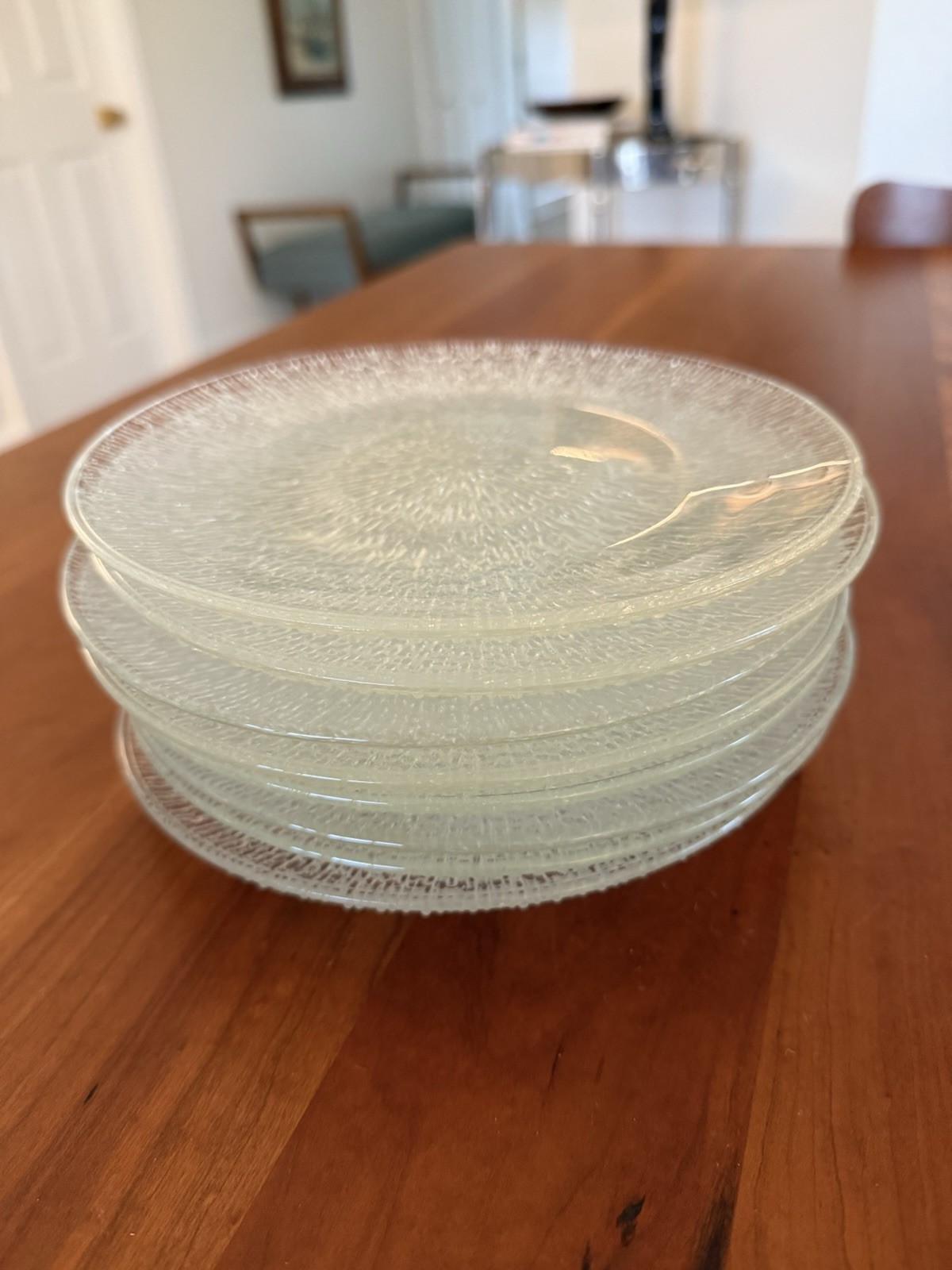 Set 8 Scandinavian Mid-Century Ice Glass Plates, 7.5″