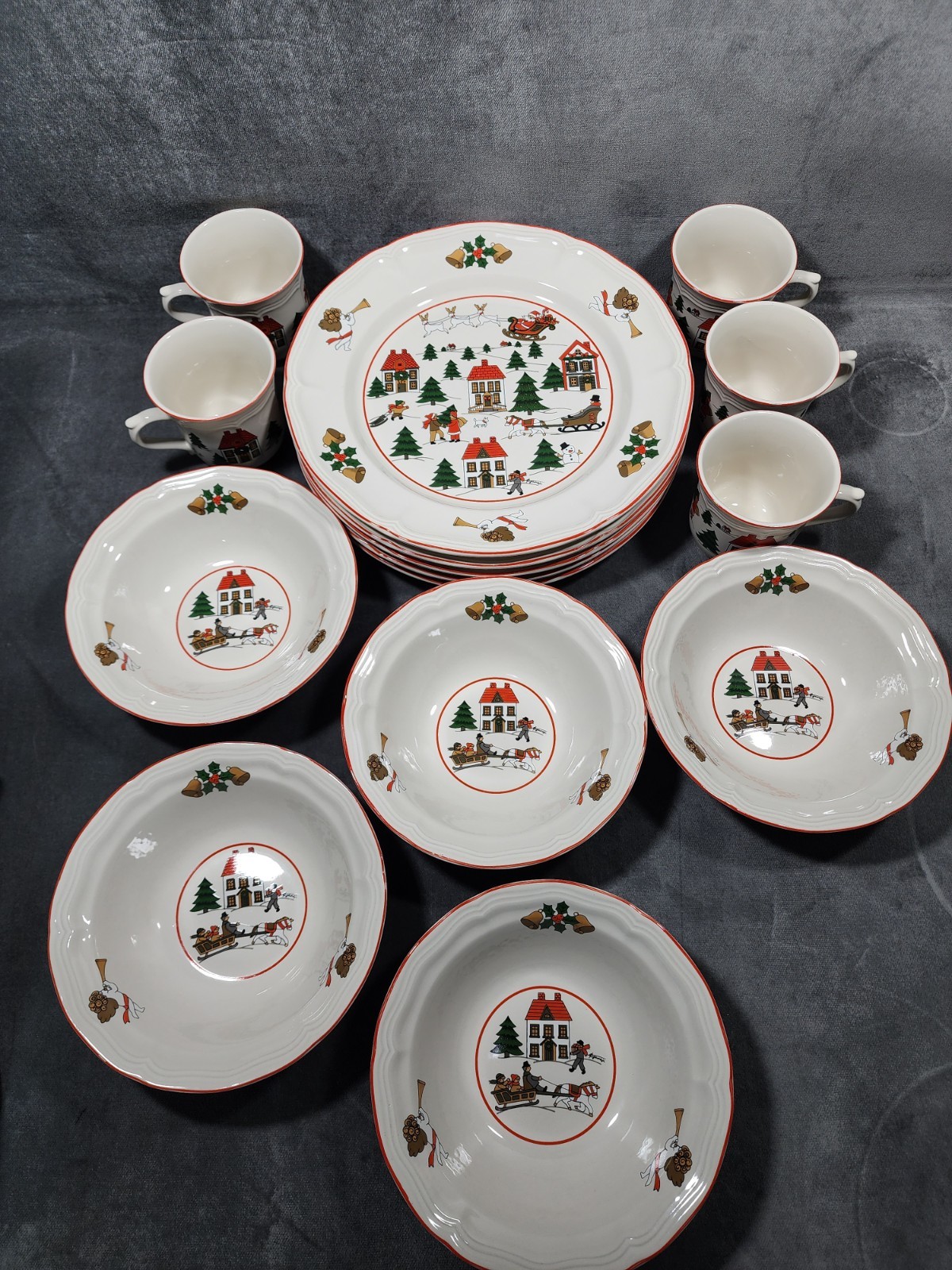 Vtg Jamestown China Action THE JOY OF CHRISTMAS Dinner Plates/Bowls/Cups/15 pcs