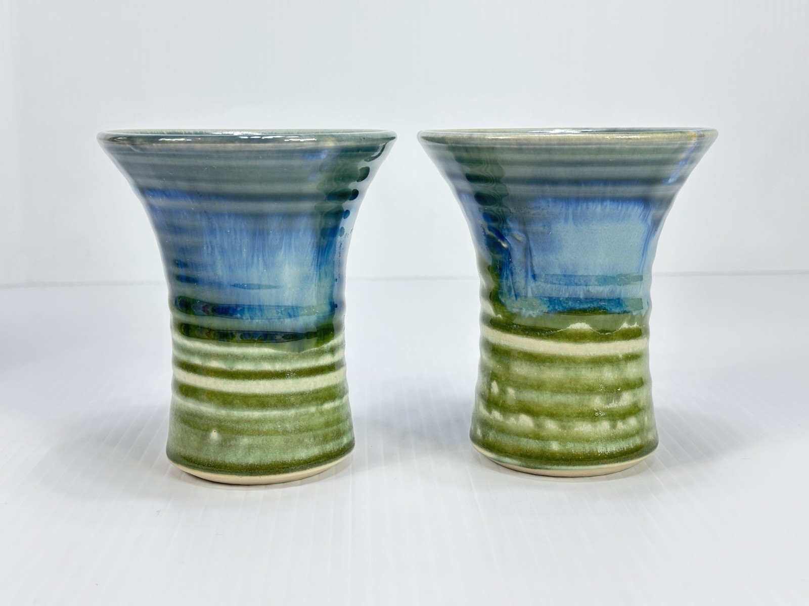STONEWARE JACKSON POTTERY Kilkenny Ireland Studio Set 2 Mugs Glazed Blue Green