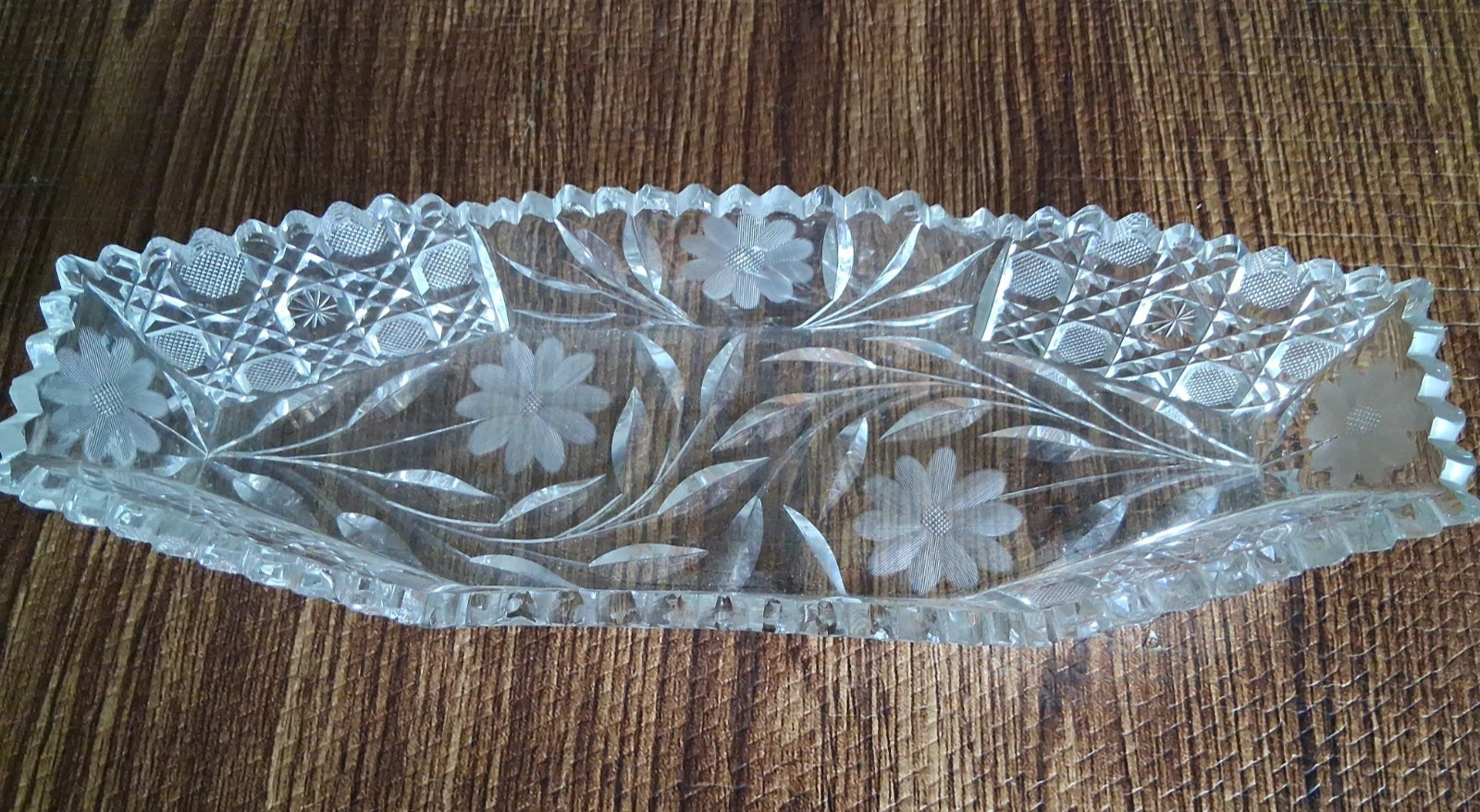 American Brilliant Period Cut Glass Crystal Celery Dish 12″ X 4.5″ Vintage
