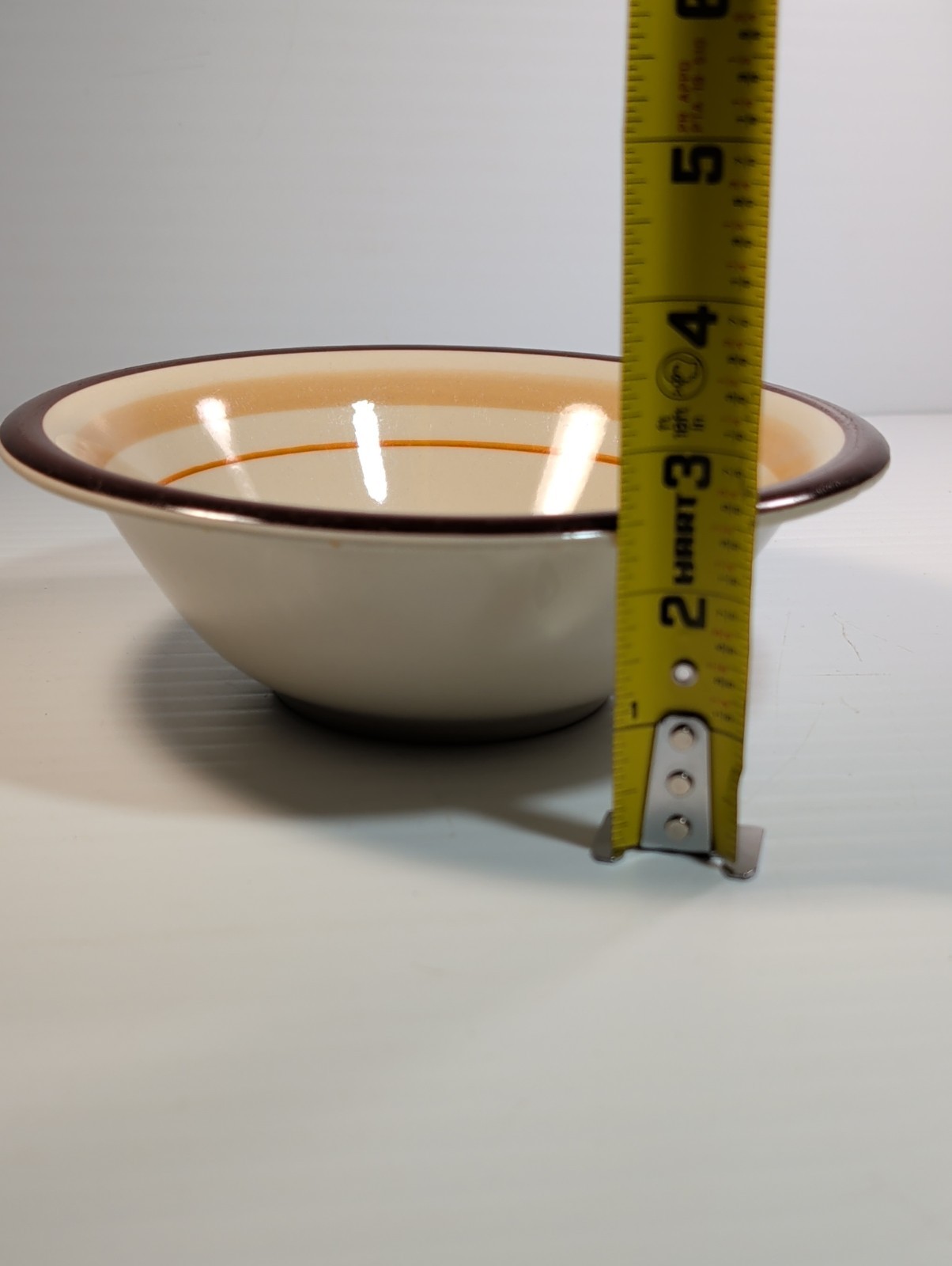 JPM Colorifics Stoneware?? Orange & Brown Striped 7.5″ Bowl Unmarked See Picture