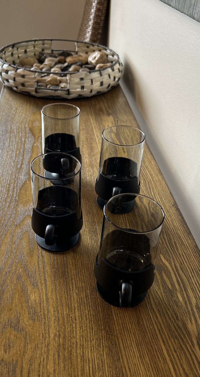 Vintage Corning Ware MCM glass-snap coffee stemless wine cups hot/cold set of 4