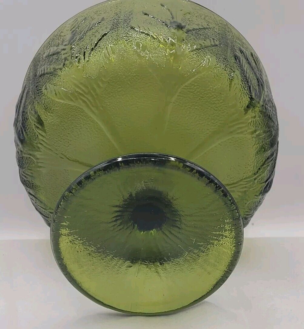 Vintage FTD Avacado Green Glass Footed Dish Oak Leaf Pattern
