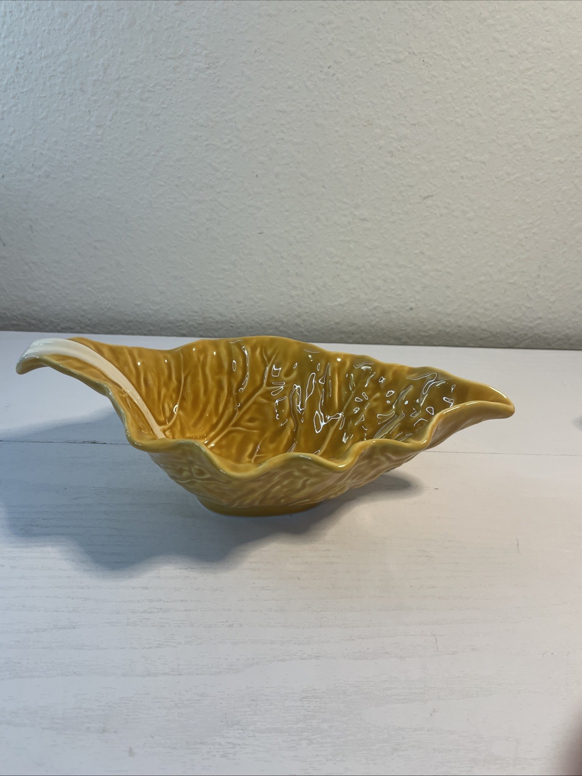 Bordallo Pinheiro Dark Yellow Cabbage Leaf Dressing/Gravy serving boat- Portugal