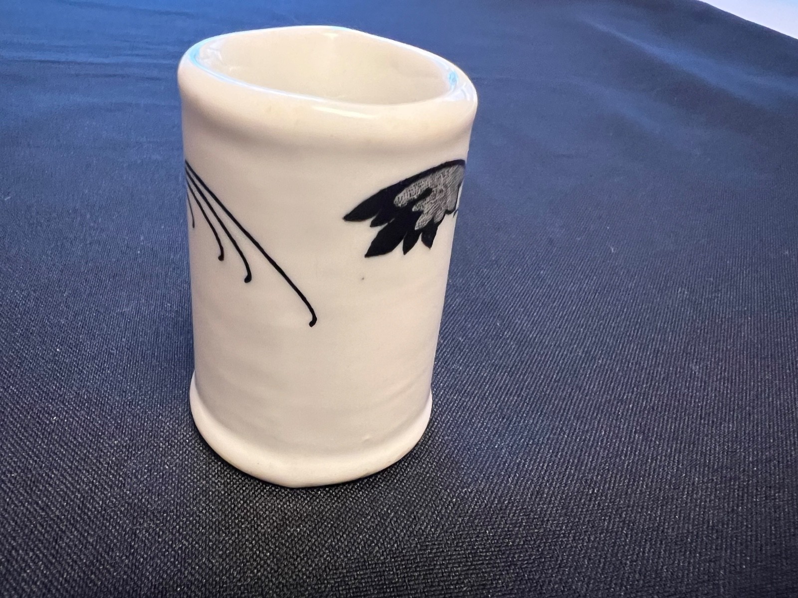 Mini Individual Restaurant Ware Diner Creamer w/ Black Feather? Leaf? Decoration