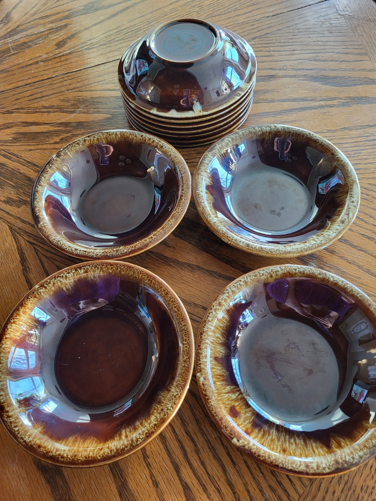 Ships In ONE Day! Brown Drip Glaze Berry Bowls “Quaker Maid” Set/11