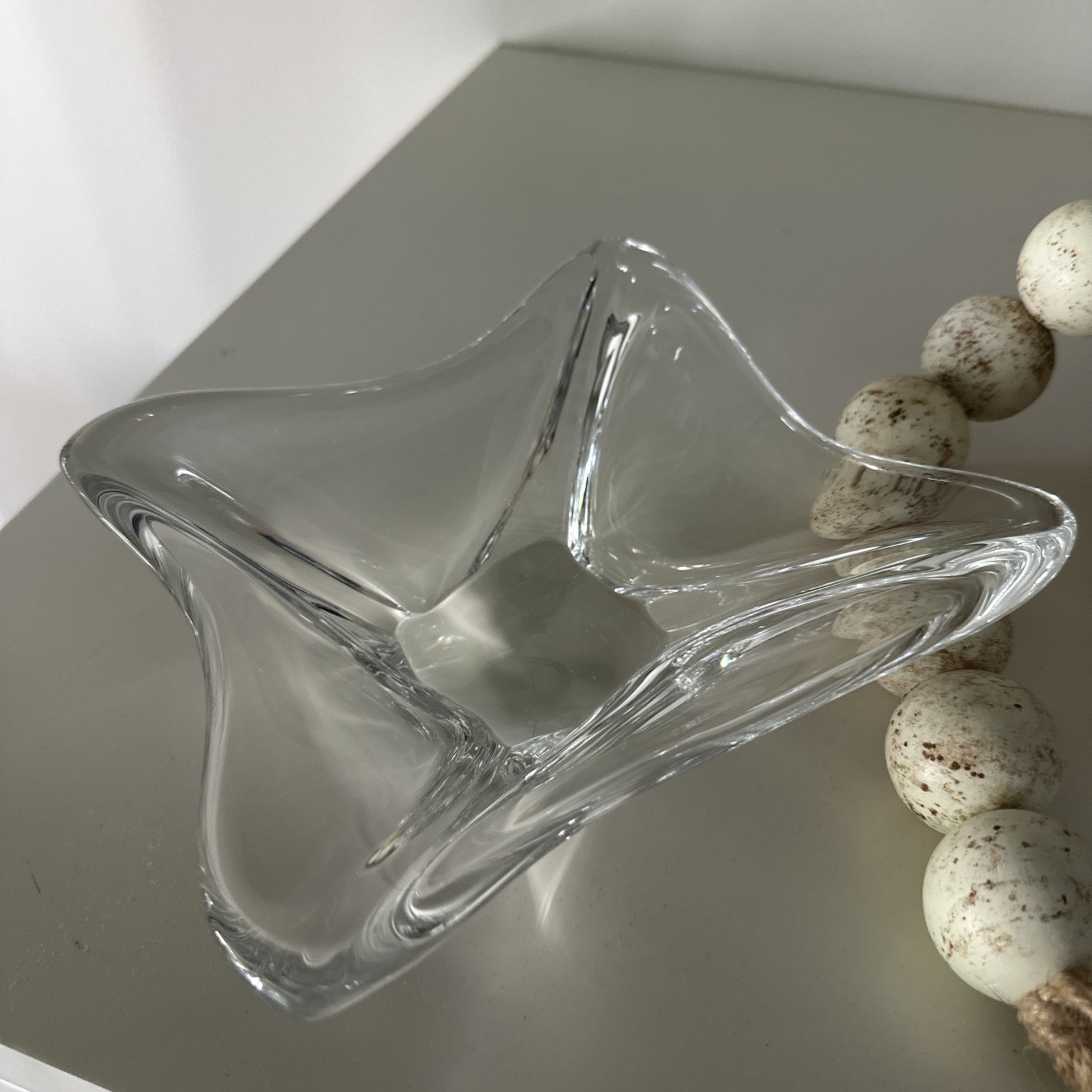 Daum France Signed Crystal Freeform Centerpiece Bowl Heavy Mid Century 9.5″x9.5″
