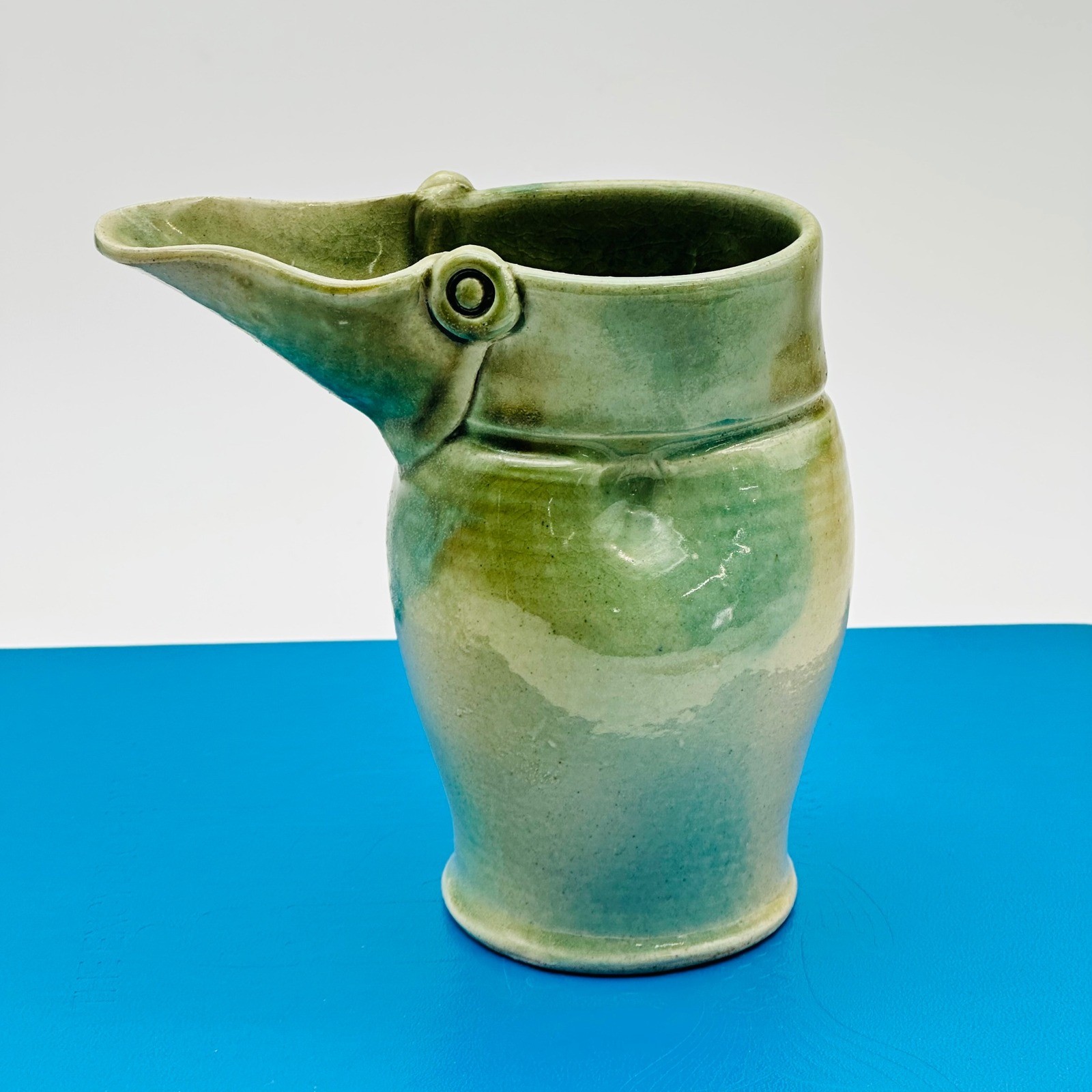 Salty Dog Pottery Teresa Taylor Bird Pelican Creamer Pitcher Green Stoneware