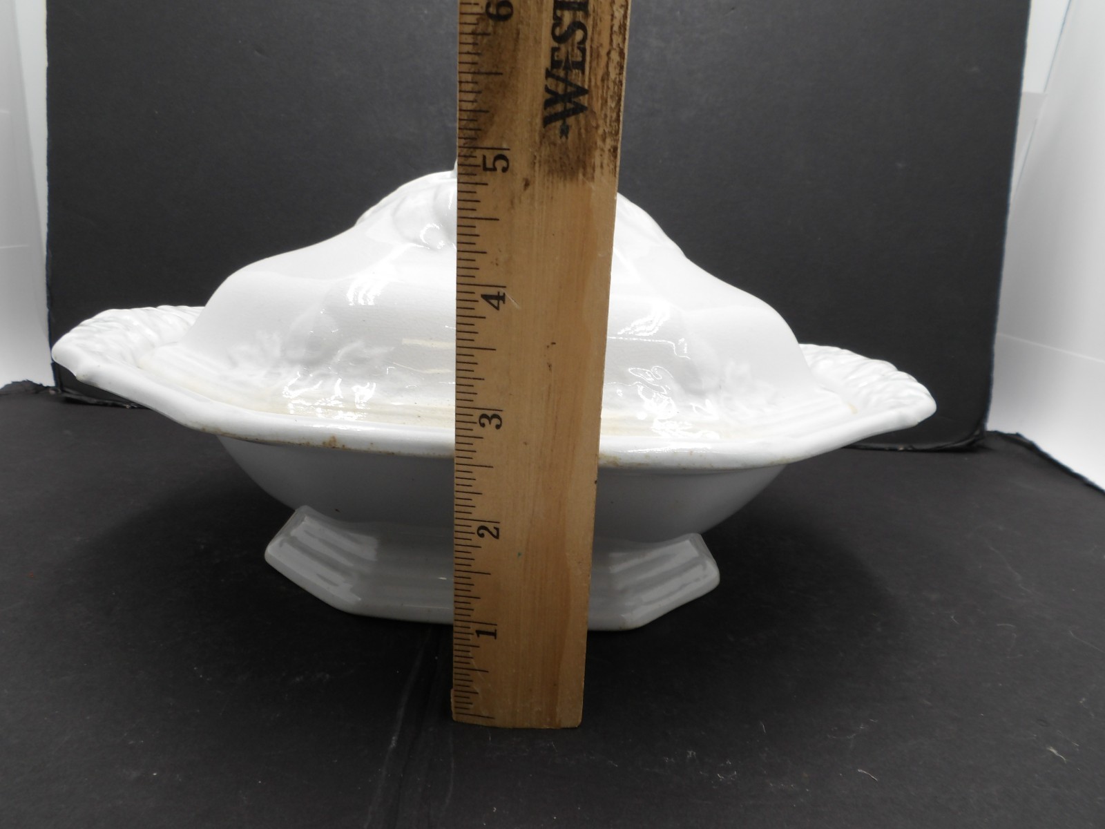 ANTIQUE WHITE IRONSTONE J WEDGWOOD FIG CASSEROLE w/ lid Diamond Mark 1856