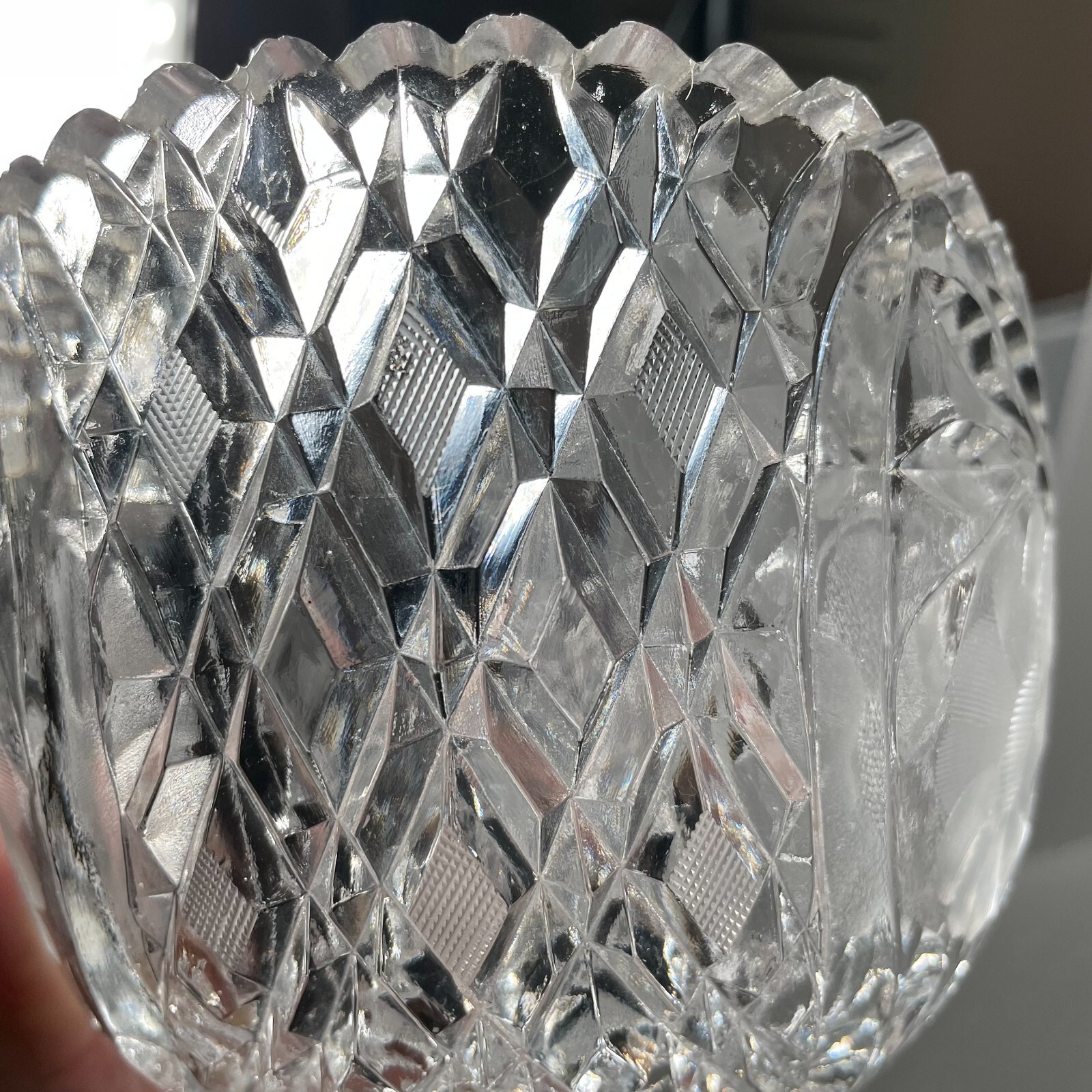 Brilliant Cut Glass Oval Bowl -Floral – 8 in. x 5.75 in. x 4.75 in. Sawtooth Rim