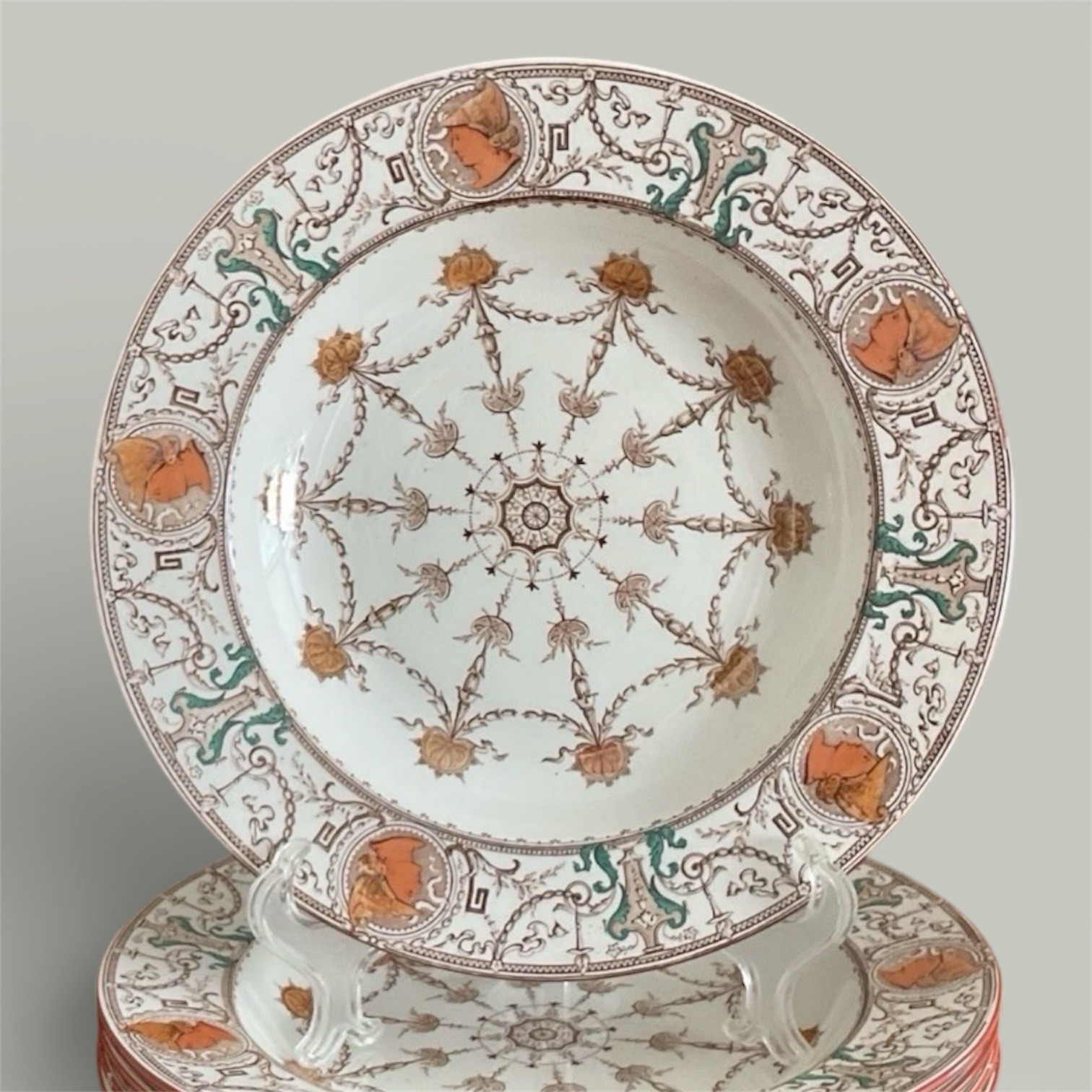 (5) BROWN WESTHEAD MOORE & CO Pergolesi RIMMED BOWLS Aesthetic Antique 1875