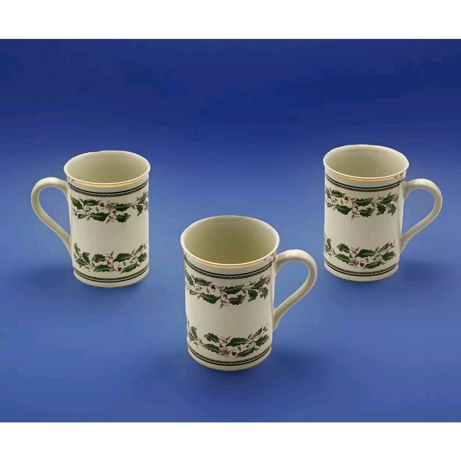 Set of 3 Konitz Germany Holly Holiday Home For The Holidays Porcelain Mugs 1994