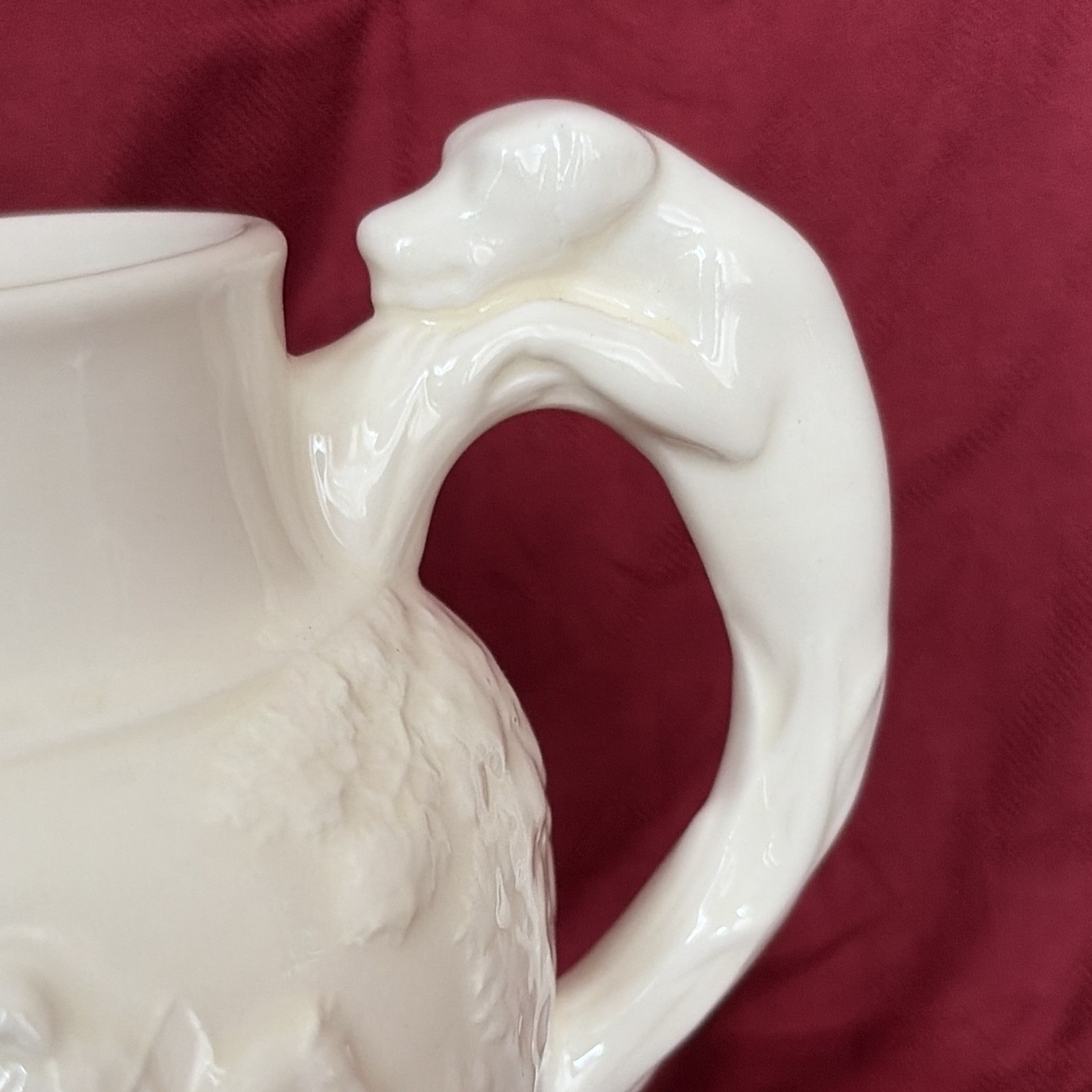 Wedgwood White Hunting Scene Embossed Ceramic Pitcher w/ Dog Handle