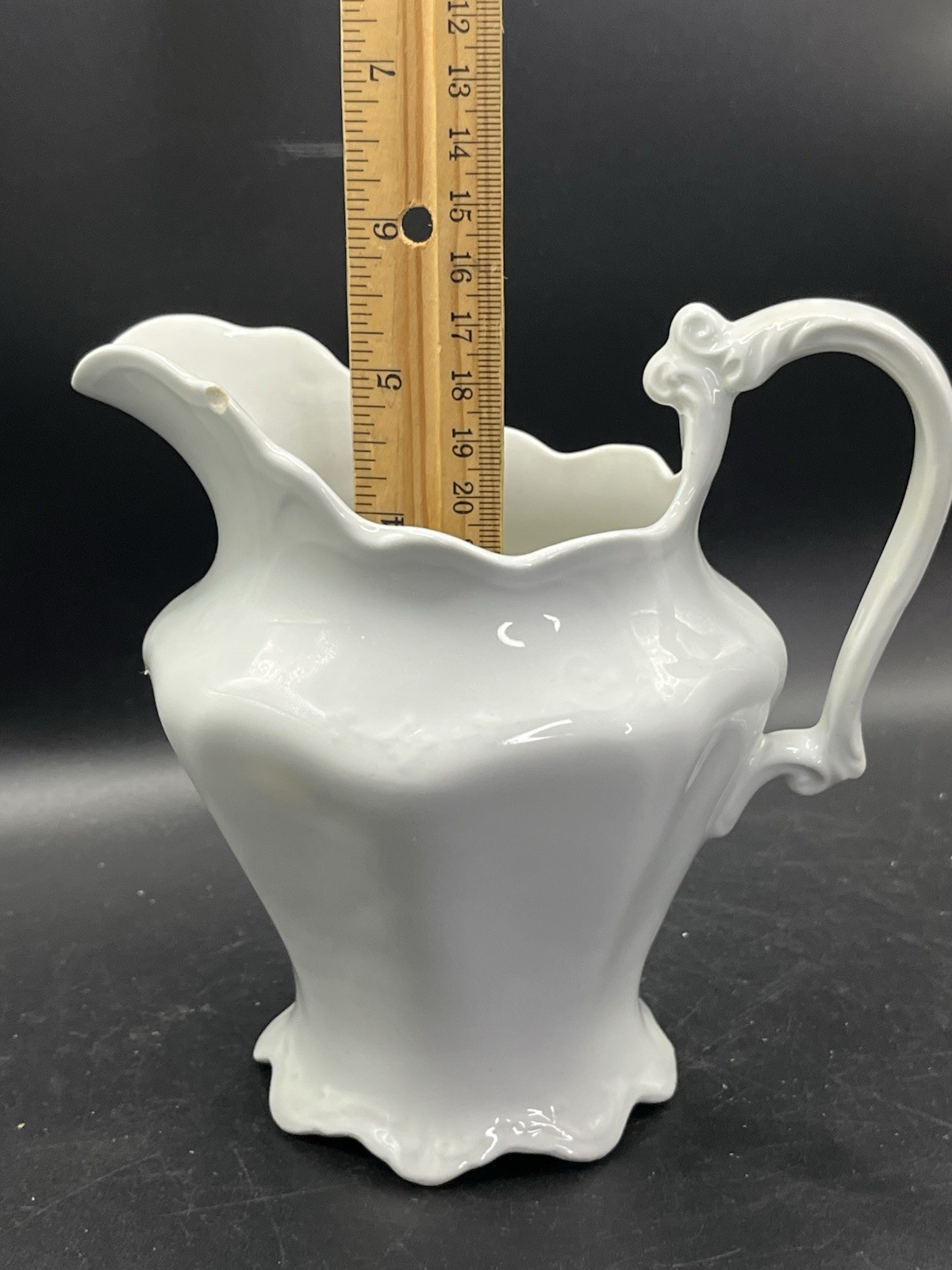 W.H. Grindley England White Ironstone Creamer/Pitcher Embossed Victorian, READ
