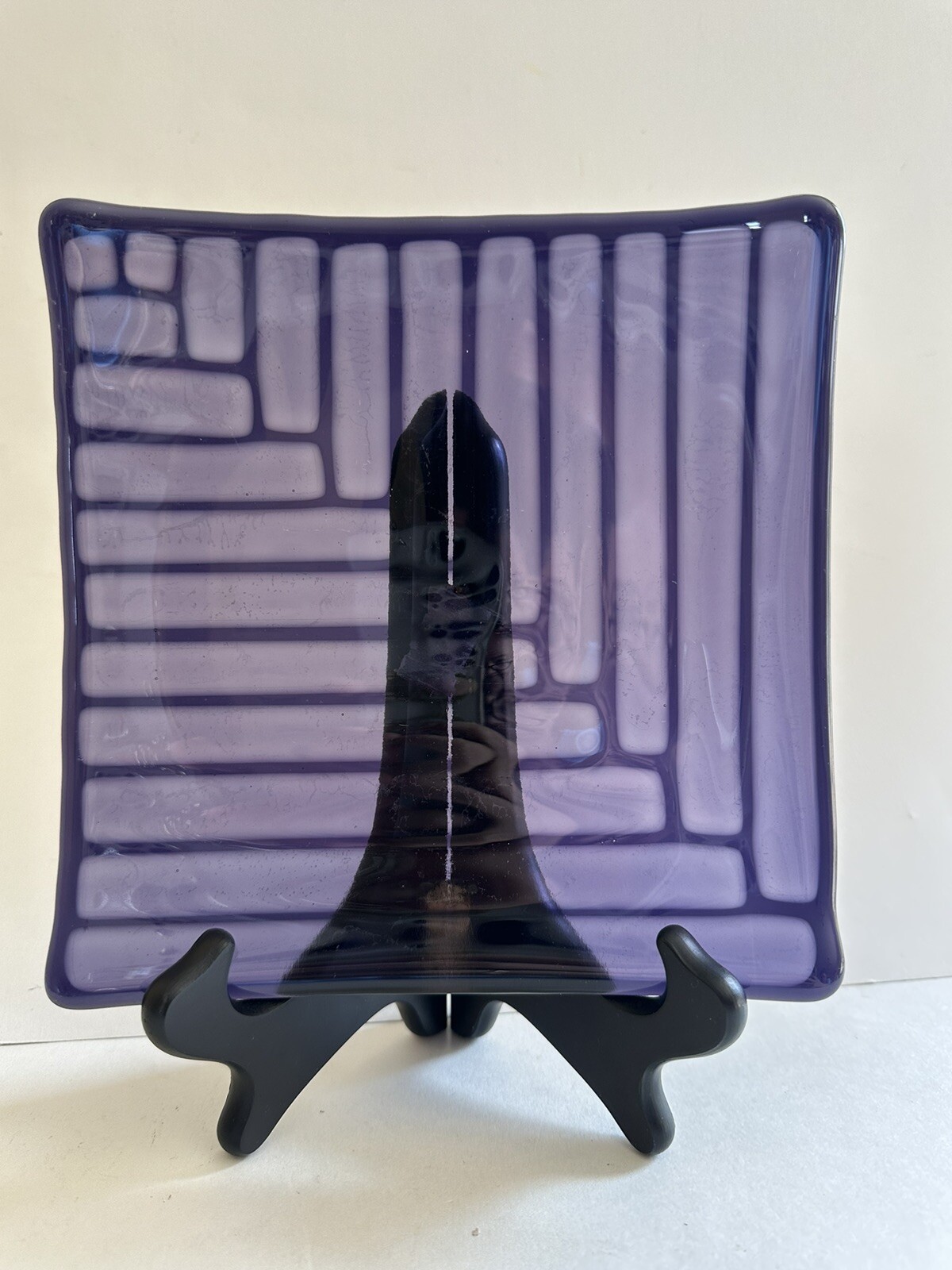 Fused Glass Art Plate Square 8”x8” Abstract Contemporary Modern Amethyst Purple