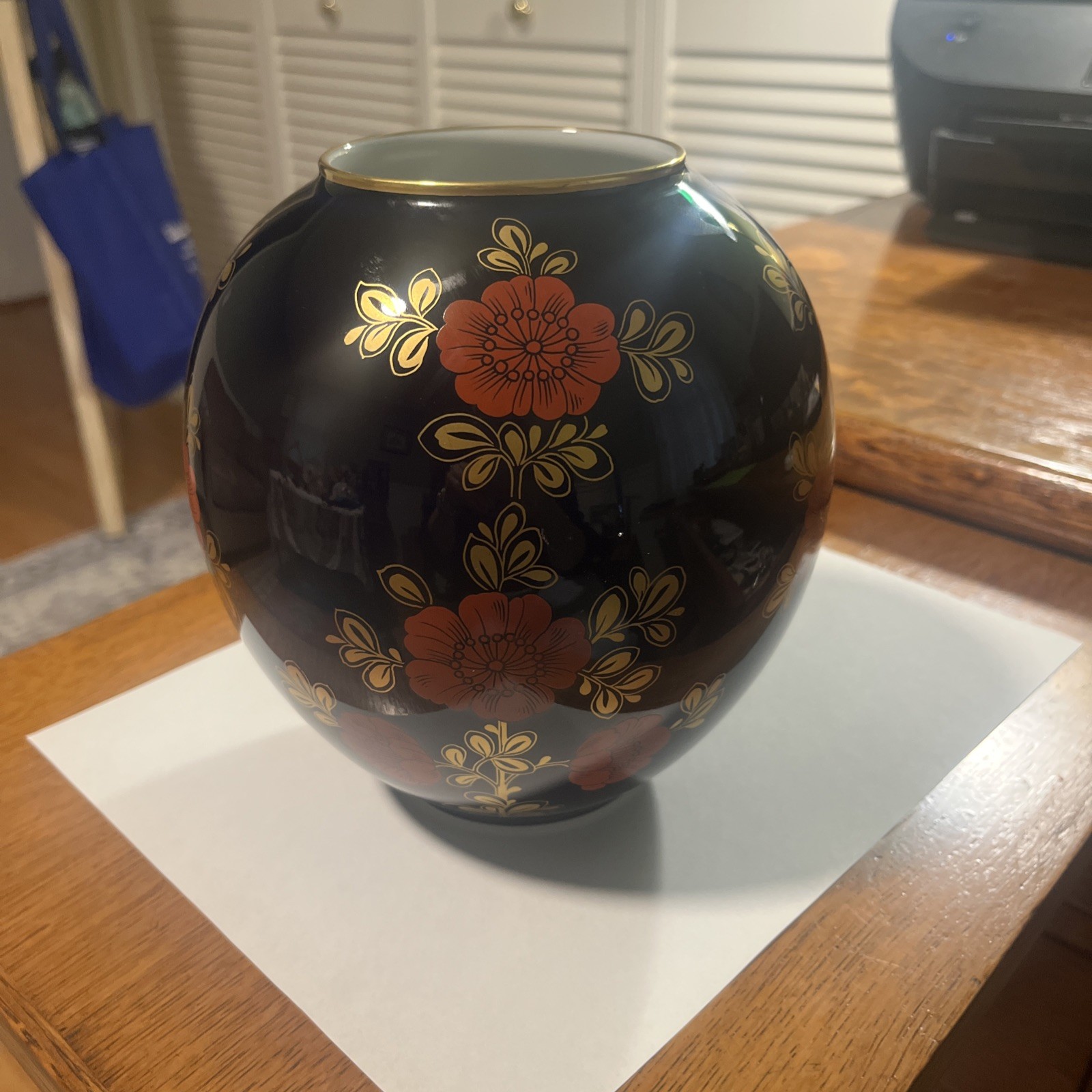 Heinrich German Echt Kobalt 8” Vase Sapphire Blue Gold Floral