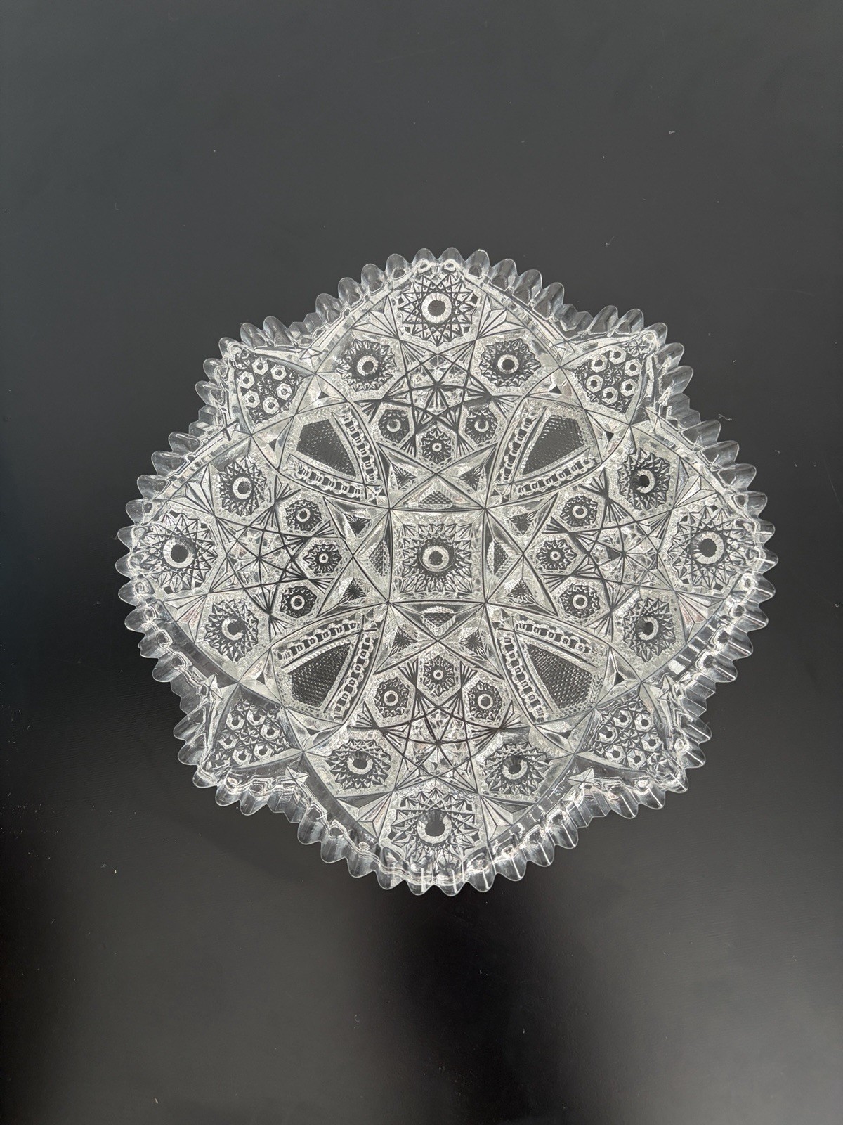 Antique American Brilliant Cut Glass Crystal dessert plates “ Daisy & Button”