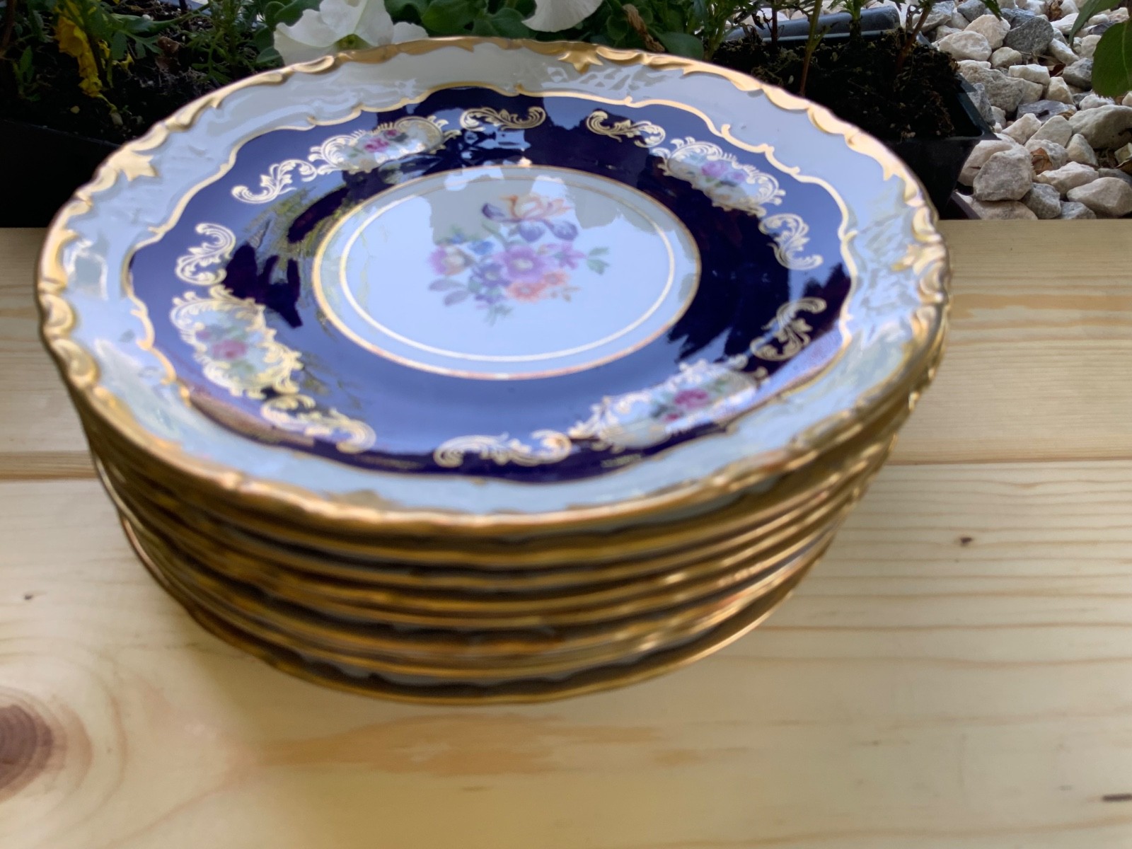 Vintage Reichenbach Echt Kobalt Cobalt Blue Floral Round Plate set of 8