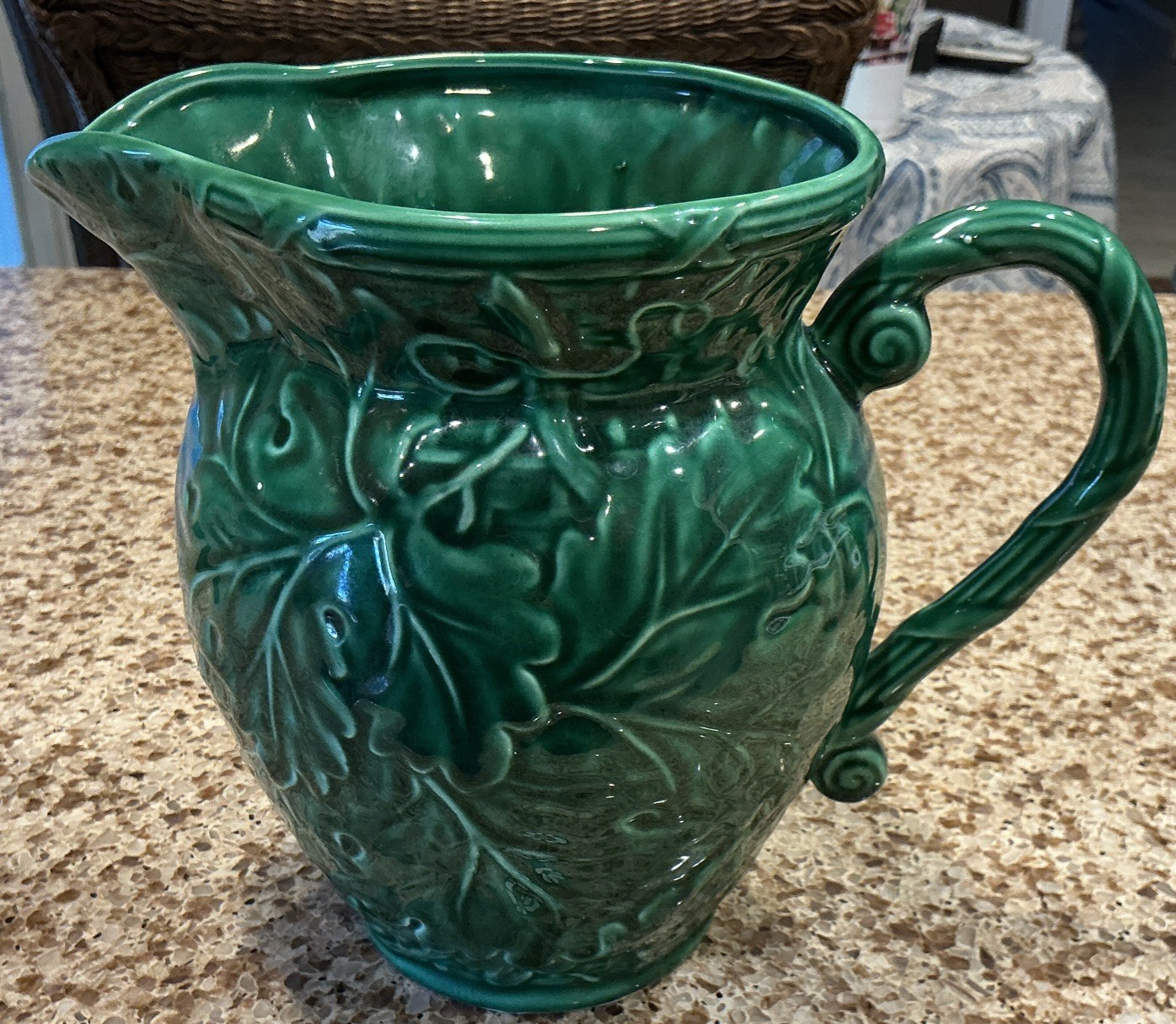 MAJOLICA GREEN 7.75” PITCHER BY SHAFFORD