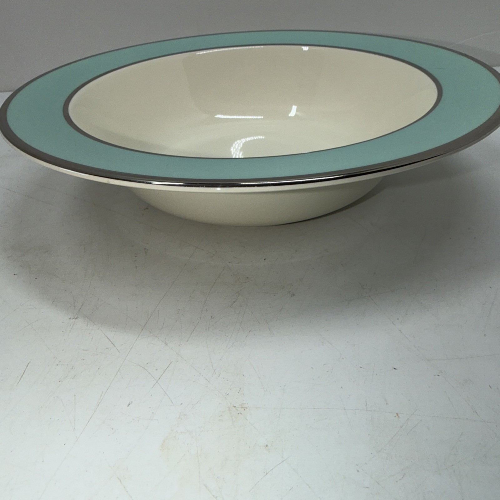 Taylor Smith Taylor Classic Turquoise Blue w/Platinum Trim Serving Bowl 9.5”