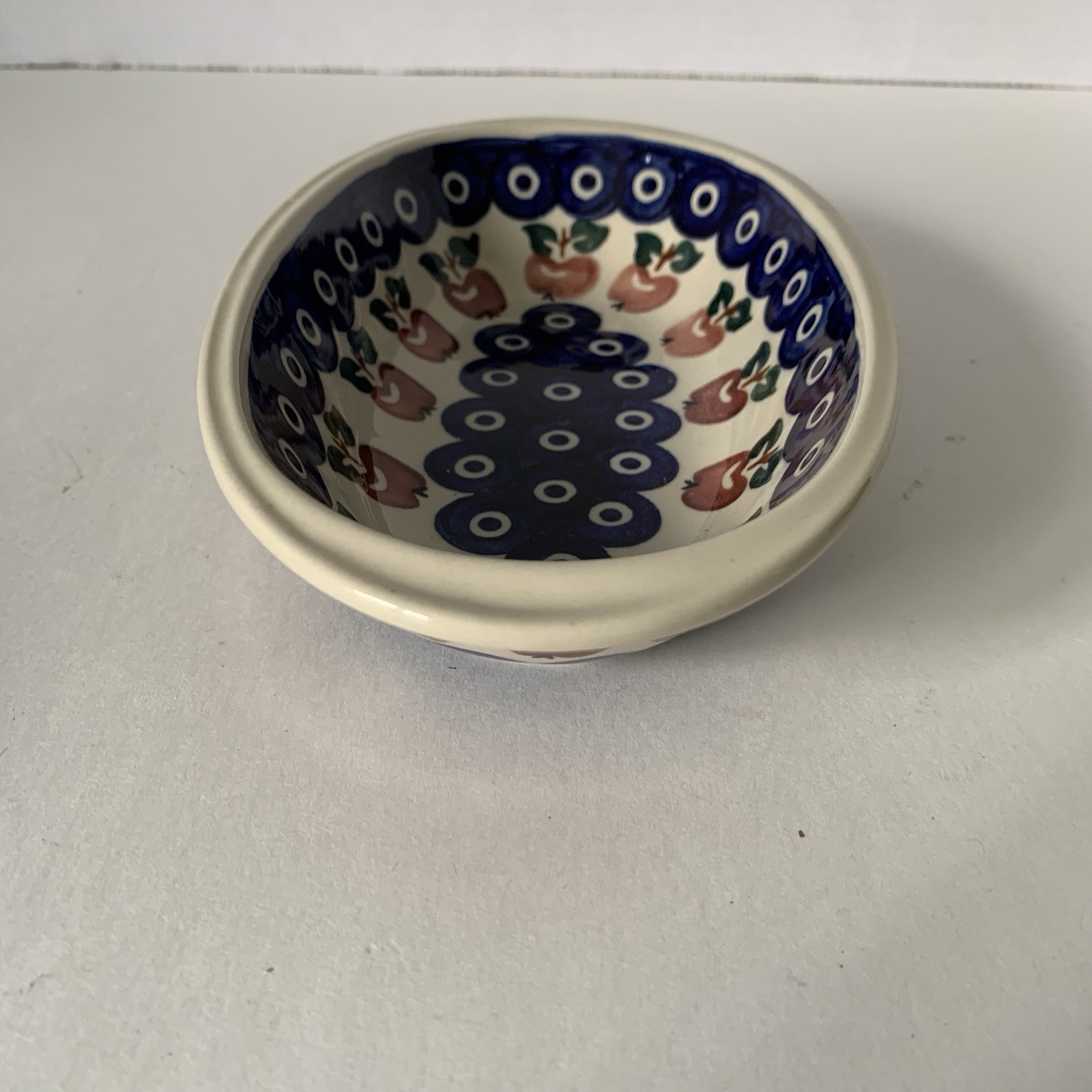 Boleslawiec Polish Pottery Handpainted Small Oval Dish Apples/Leaves Pattern