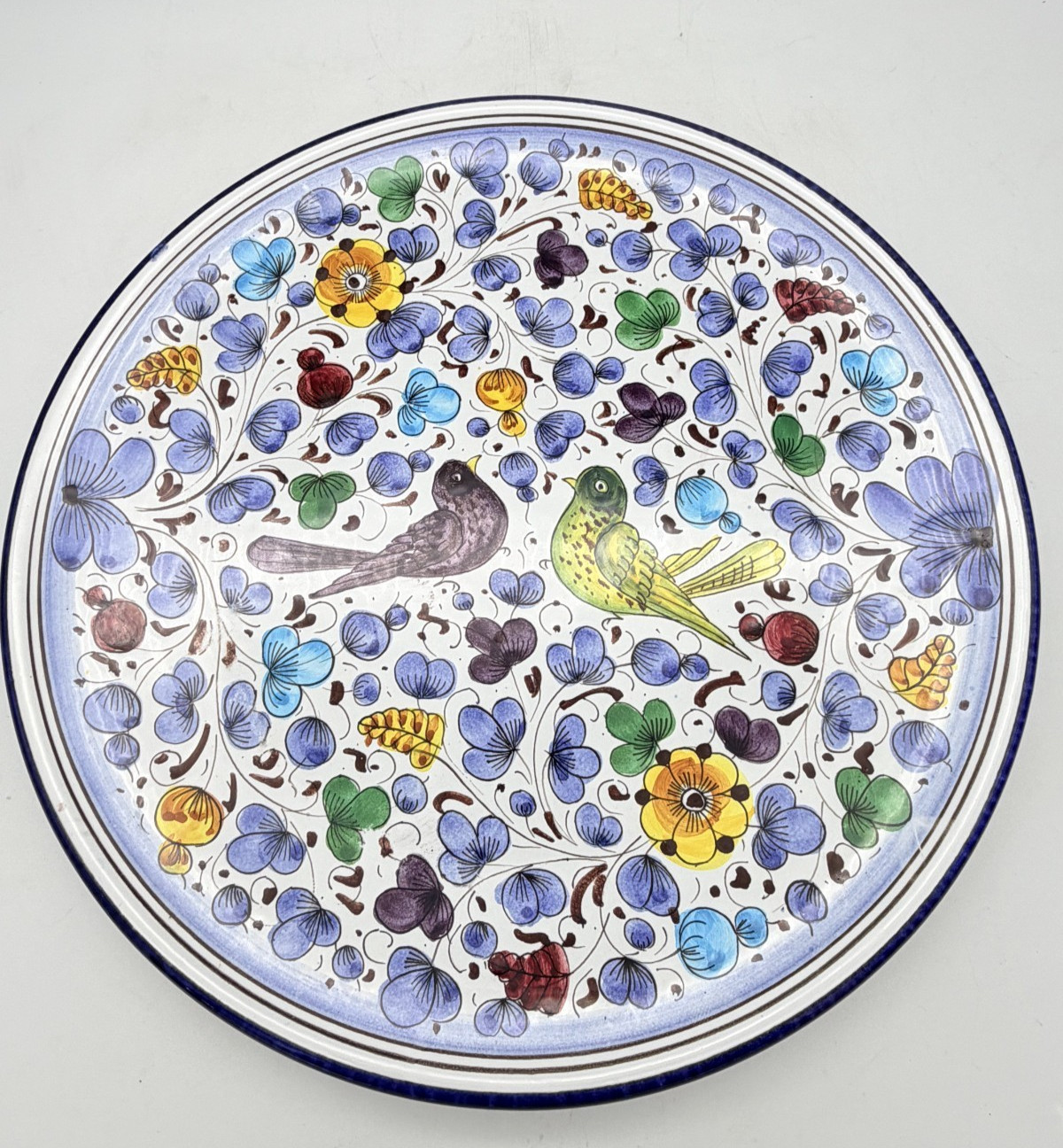 Vintage FIMA Deruta Italy Hand Painted Majolica Charger 12″ Birds Floral Plate