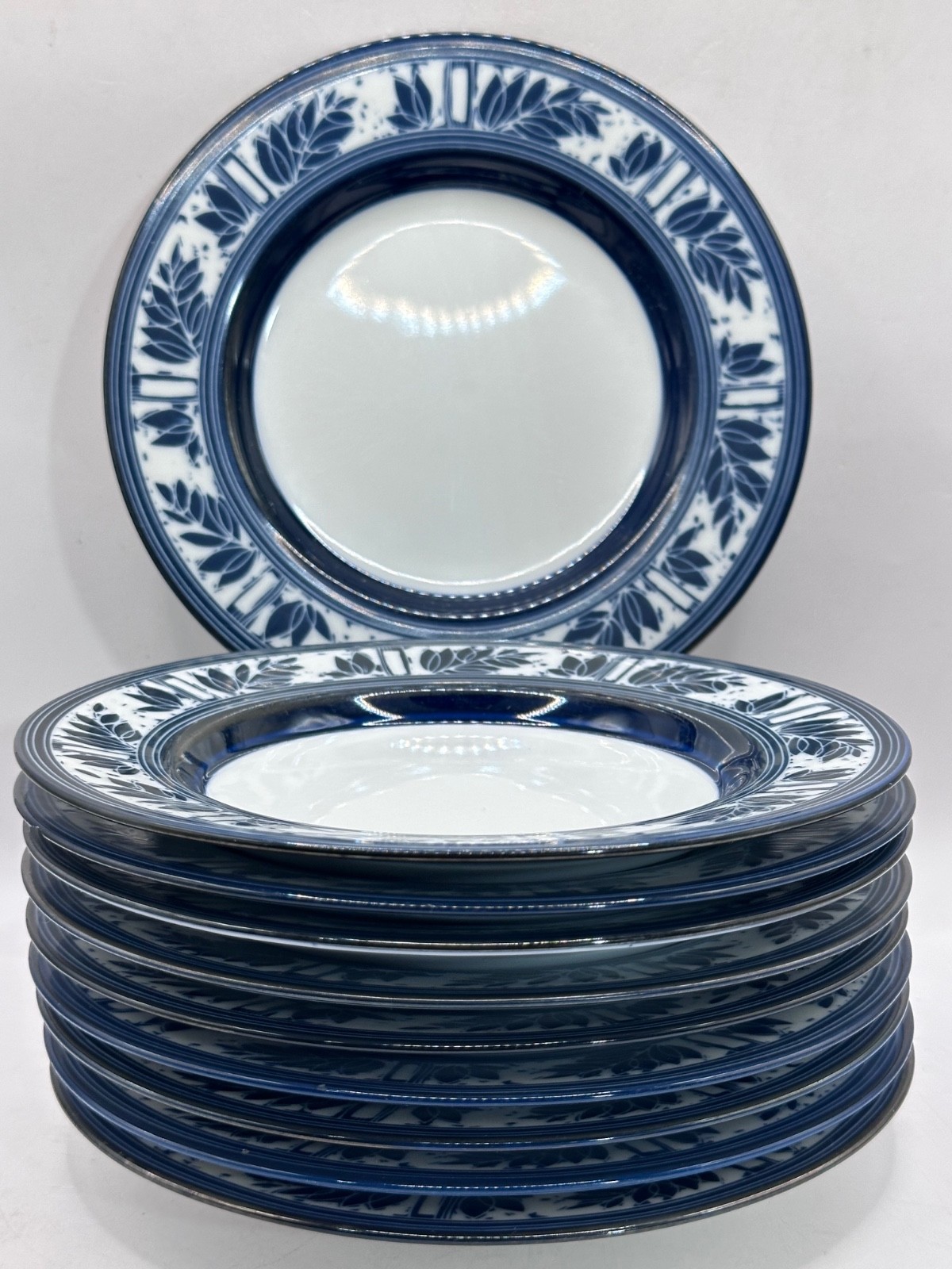 Set of 10 Ceylon by Dansk Bread and Butter Plates 7.25″ Royal Blue Leaves Japan