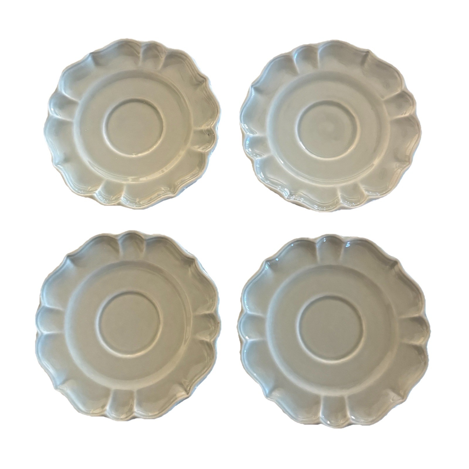 Varages France Vintage LUBERON CELADON Flat Cup and Saucer Set of 4 NEW