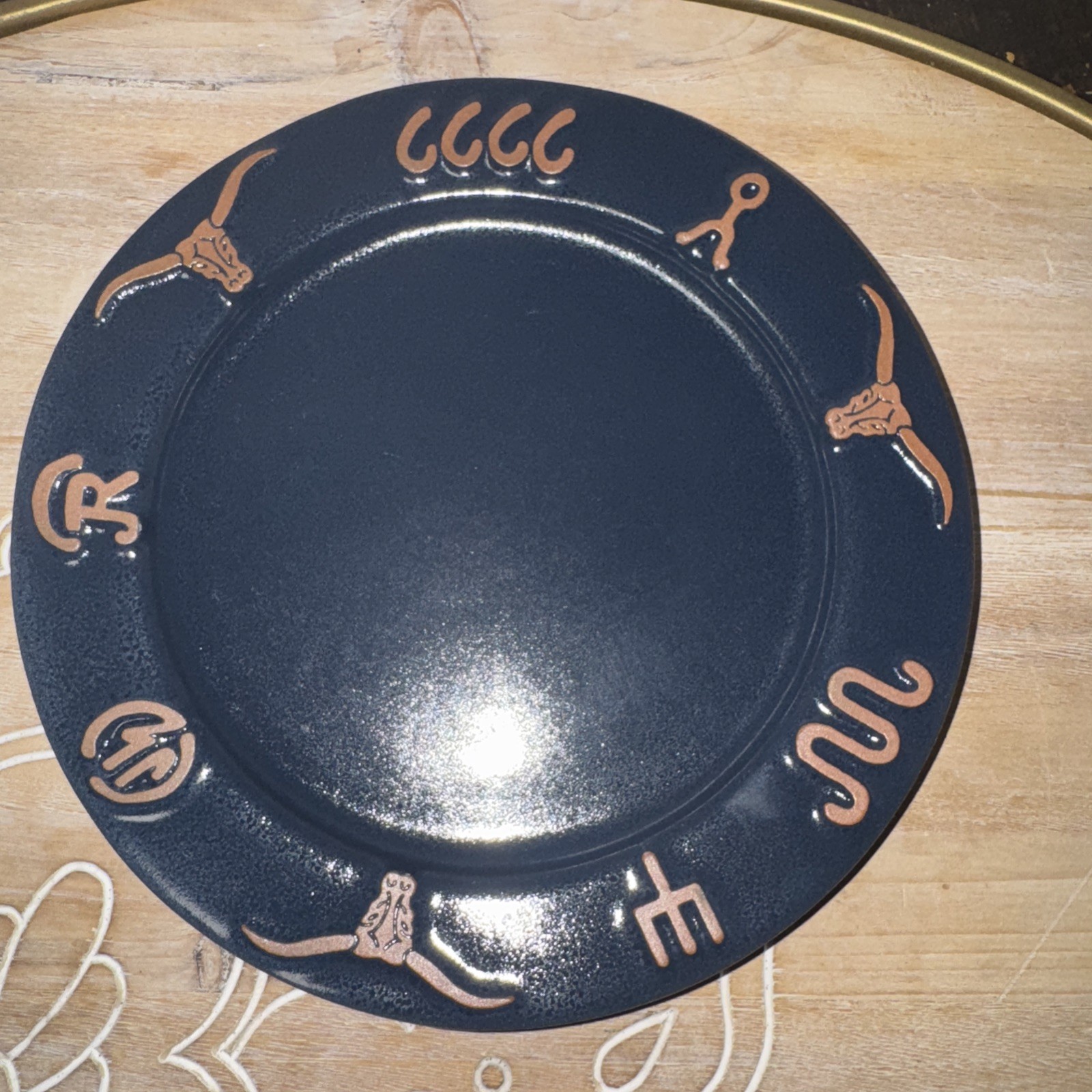 Frankoma Vintage Navy Blue Salad Plate 7.75″ Longhorn Ranch Brand Set Of 4
