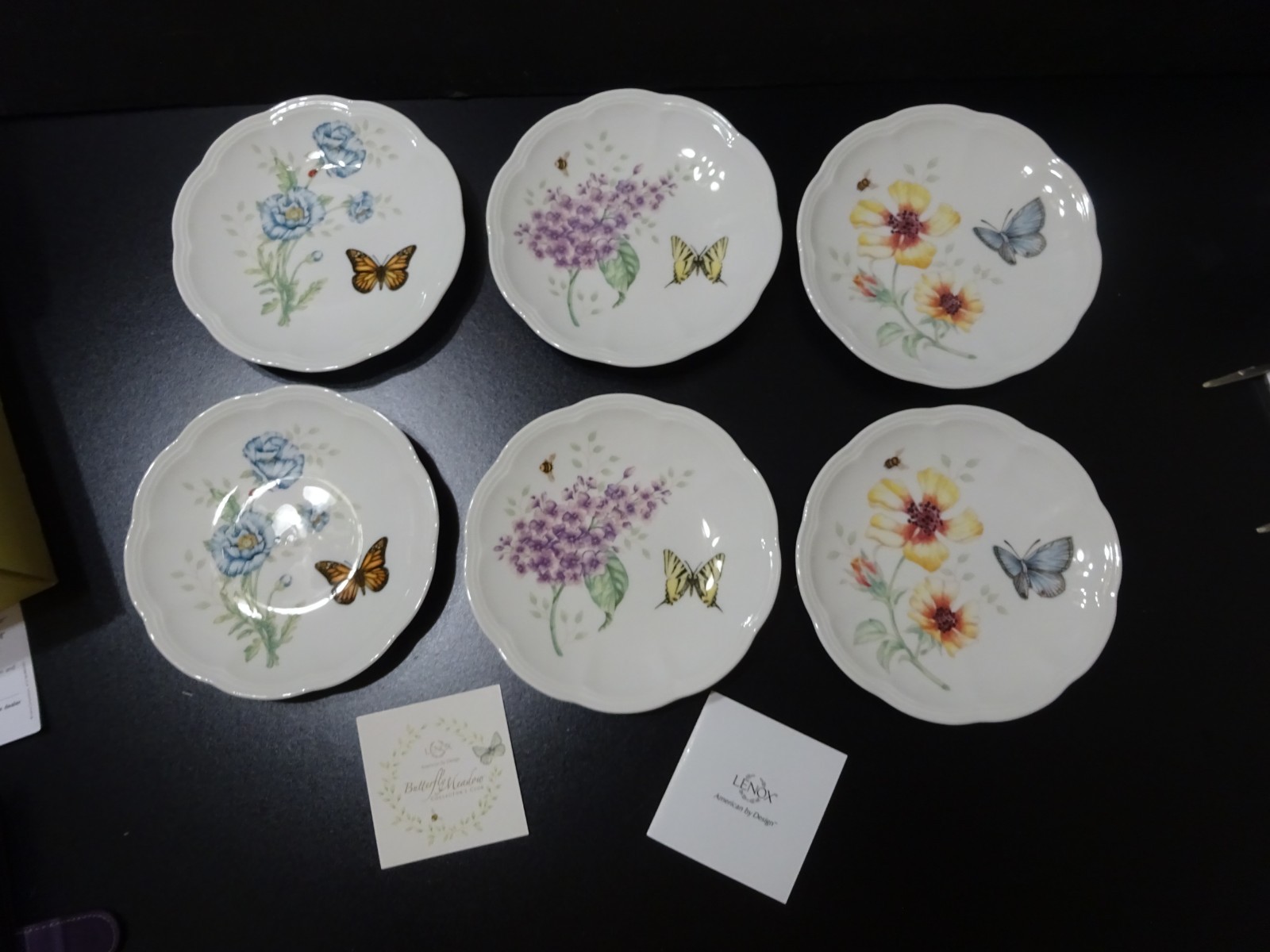 Lenox Butterfly Meadow Party Plates Set of 6 –6″ Porcelain–Box & Paperwork K40