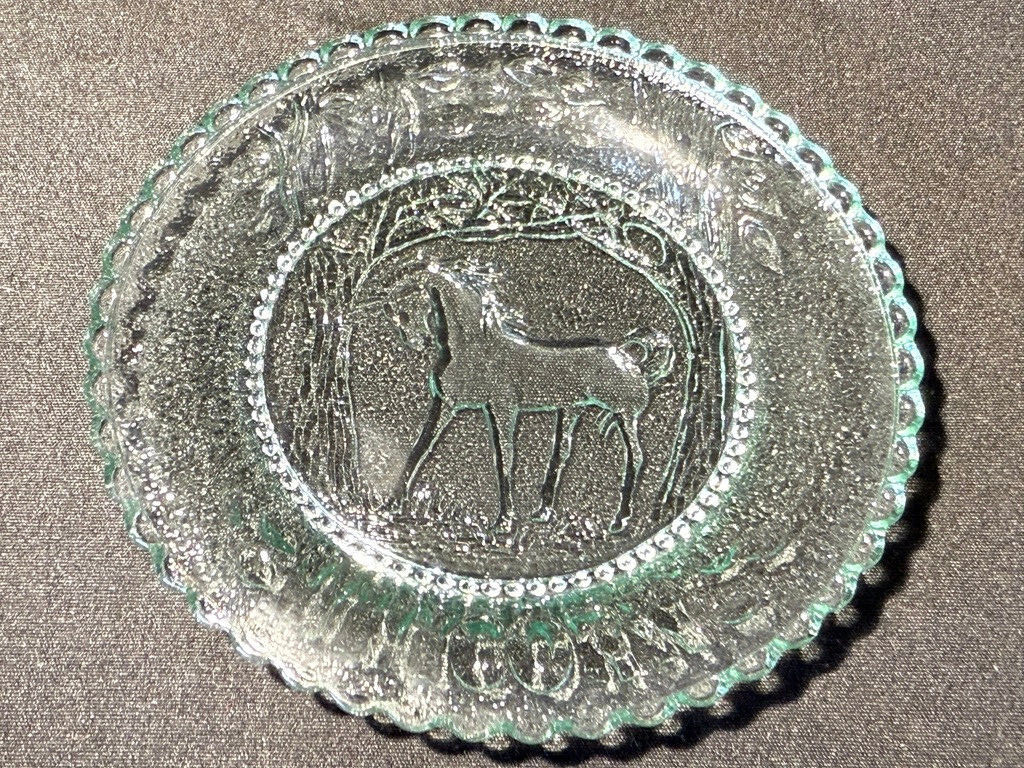 Green Vaseline glass Unicorn plate tea cup horse uranium pony saucer selenium 3″
