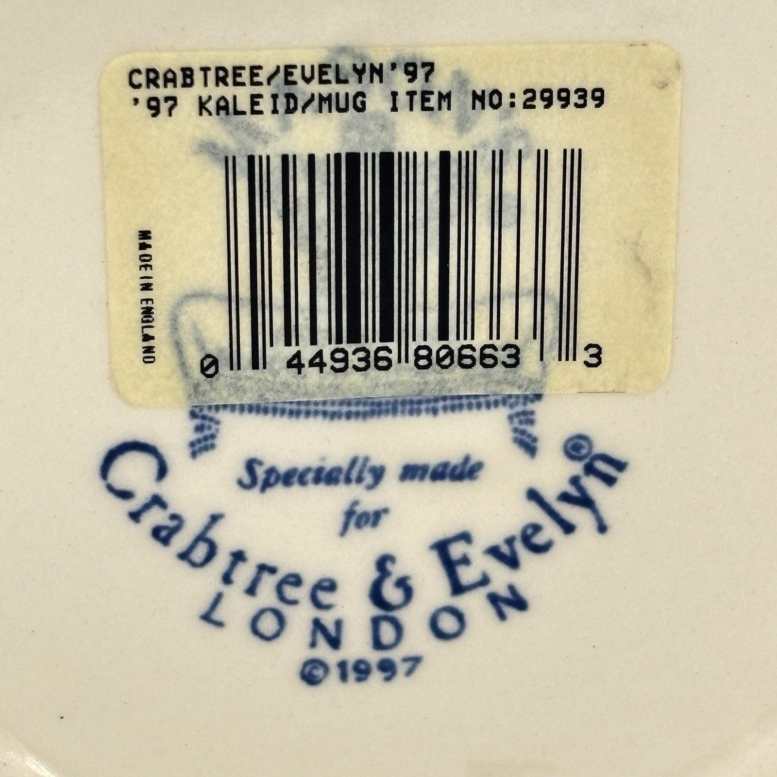 Crabtree & Evelyn London Annual Edition Kale Mug 1997 Blue Mason’s Ironstone NWT