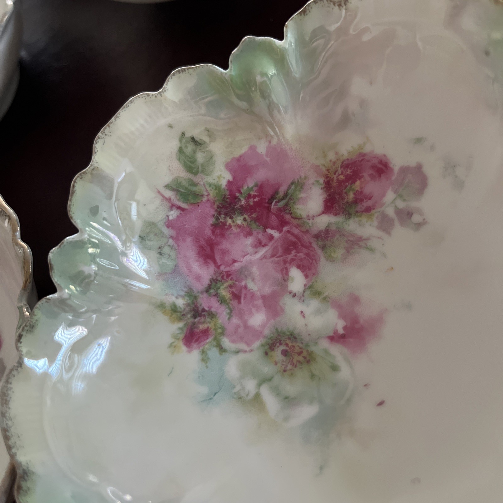 5 R S Prussia Small 5” Hand Painted Bowls Scalloped Red/Pink Roses